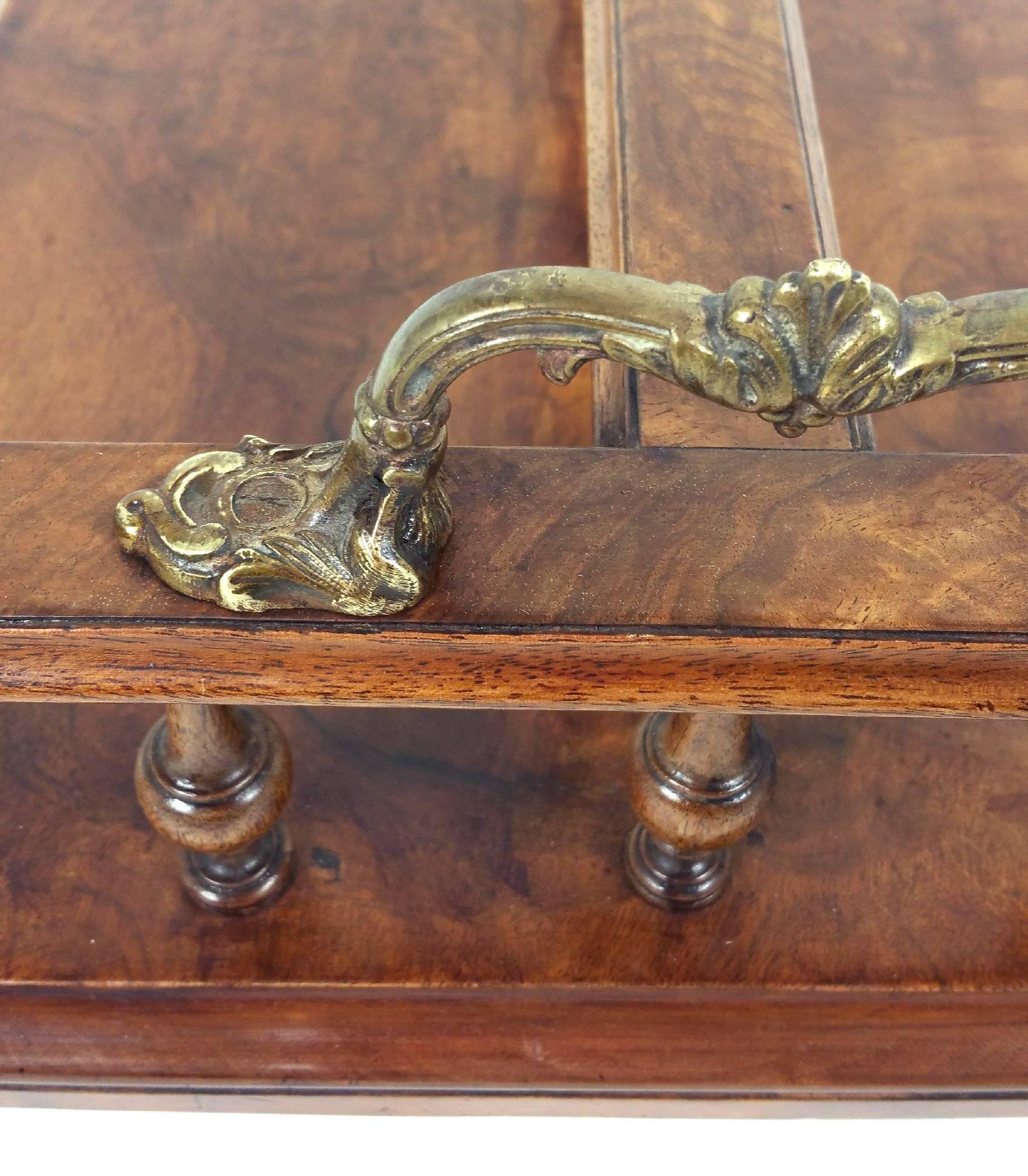 19th Century Figured Walnut Book Stand with Twin Brass Handles For Sale 5