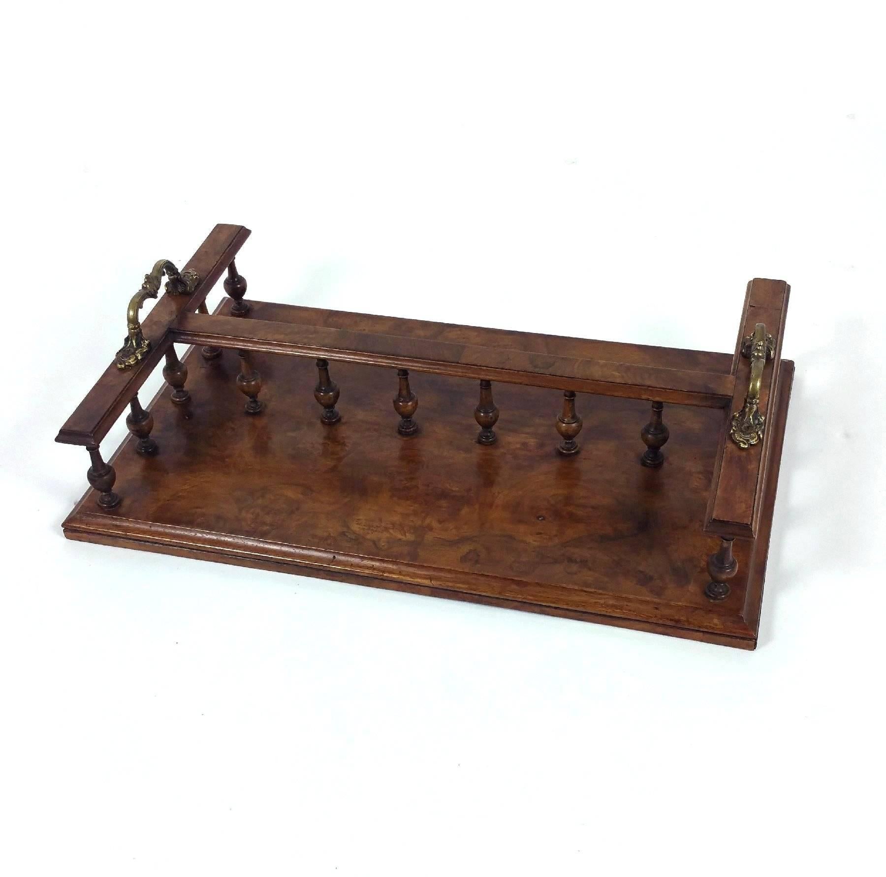 19th Century Figured Walnut Book Stand with Twin Brass Handles For Sale 6
