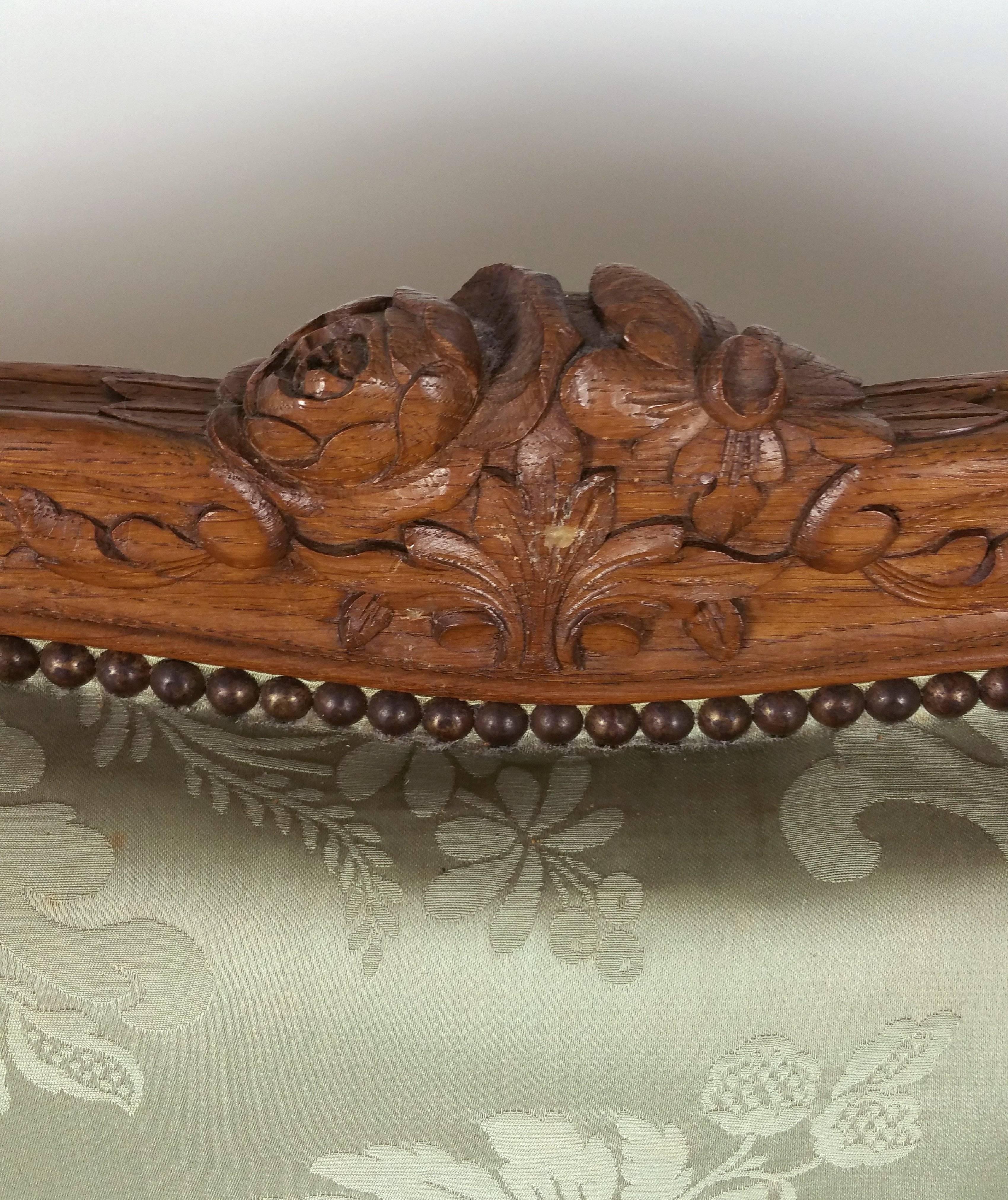 Fabric Late 19th Century French Carved Bedstead of Shaped Form