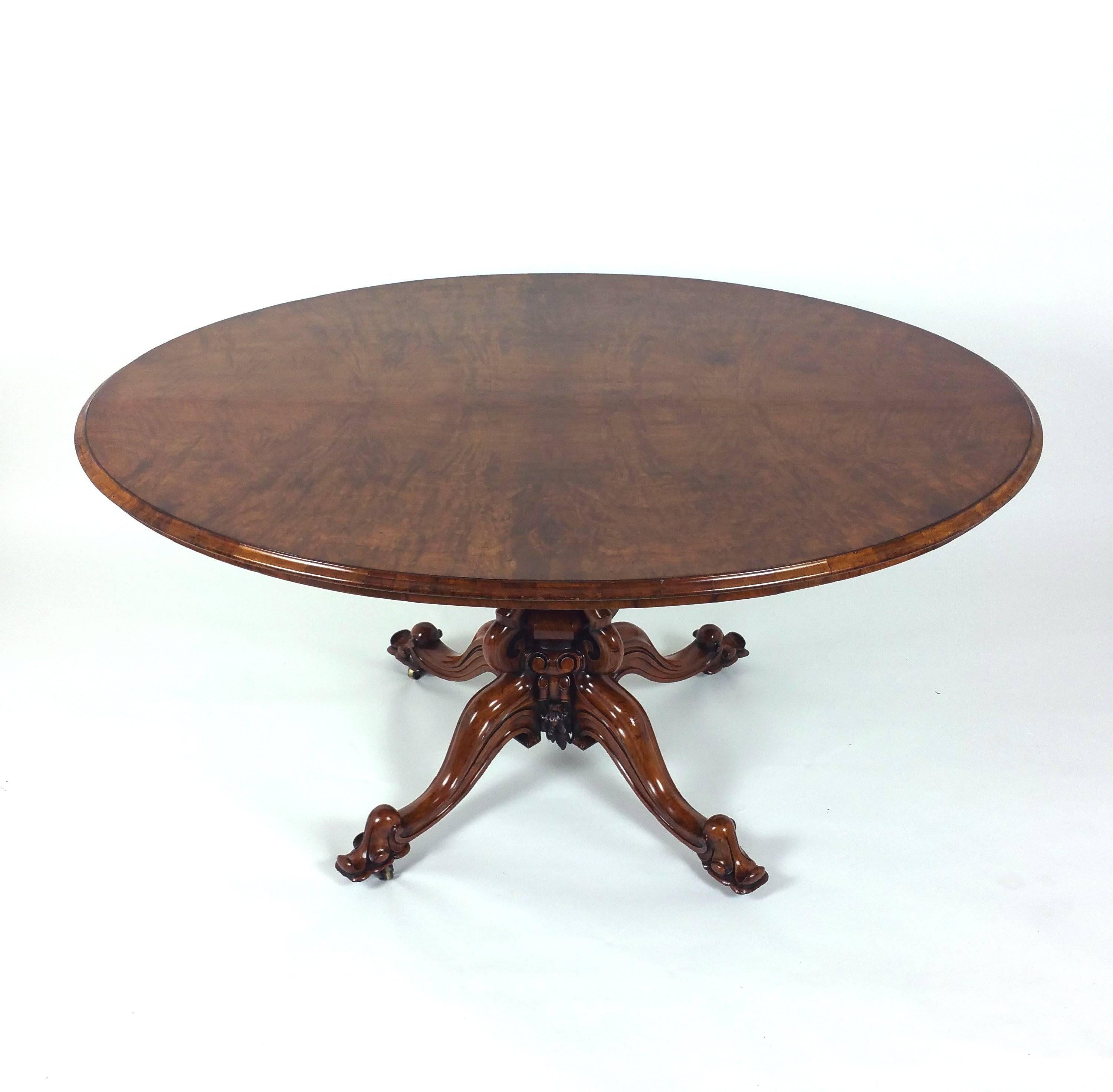 Early Victorian Figured Walnut Oval Tilt-Top Centre Table 4