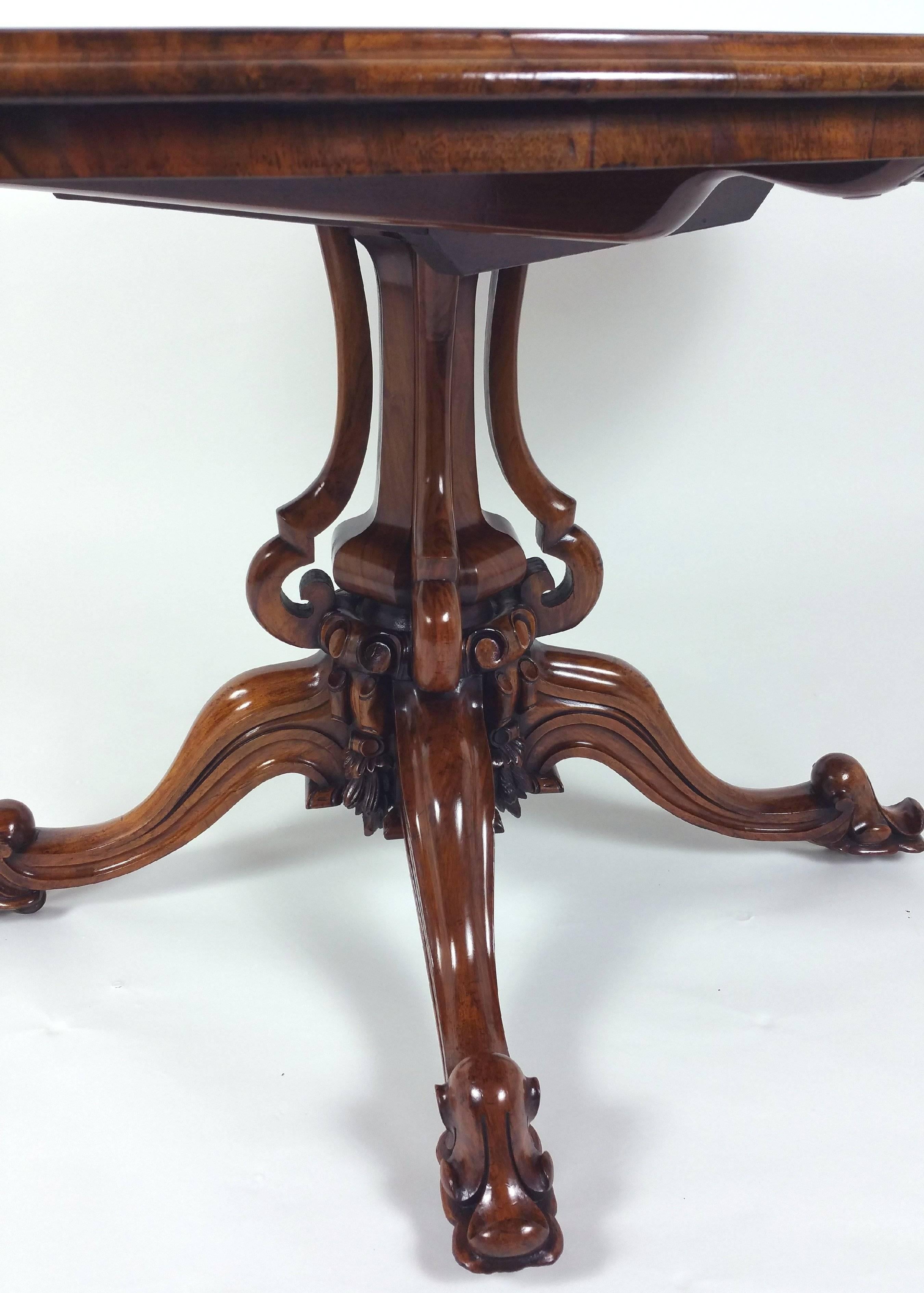 English Early Victorian Figured Walnut Oval Tilt-Top Centre Table
