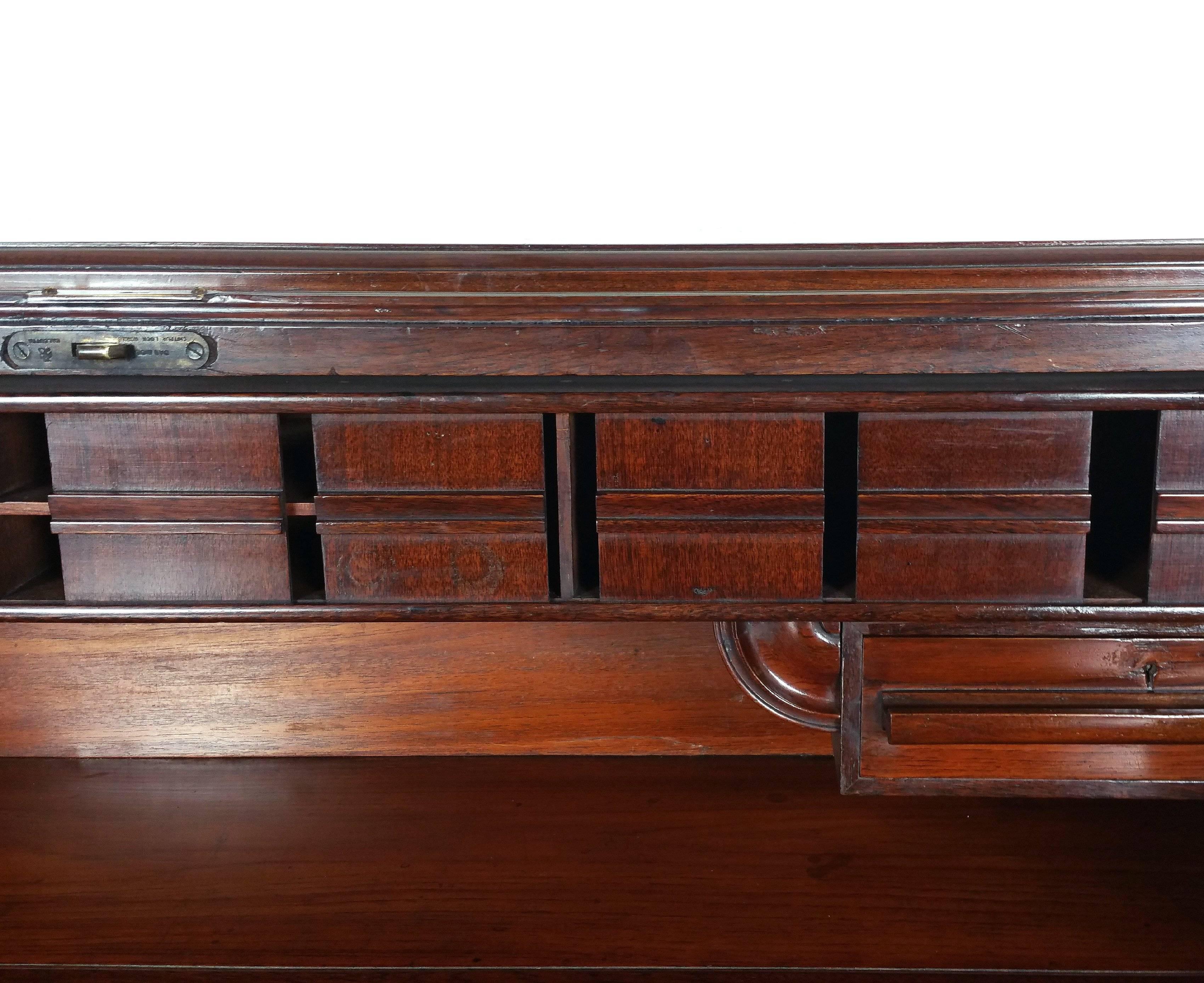19th Century Unusual Indian Arts & Crafts Teak Roll Top Desk 1