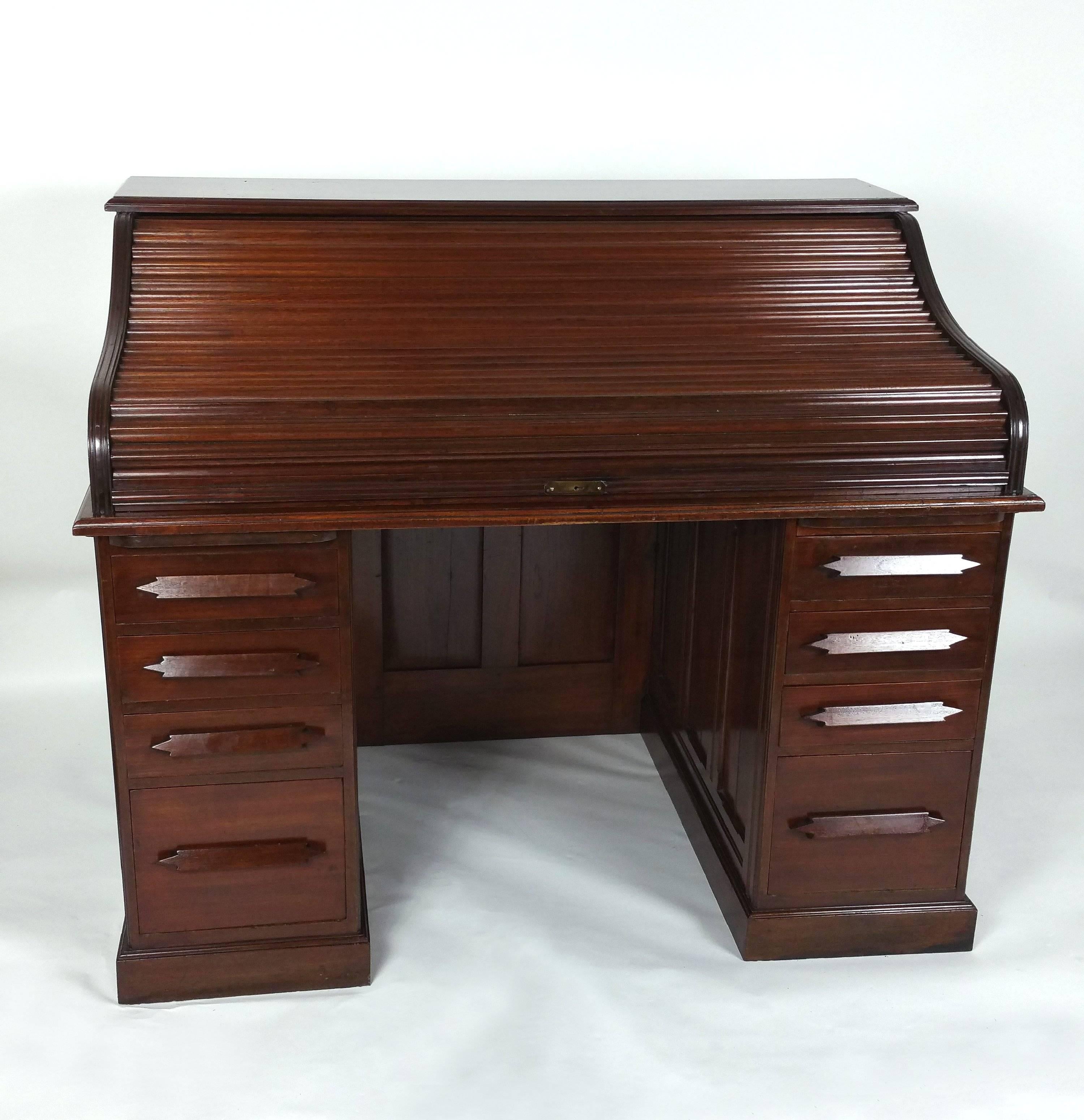 19th Century Unusual Indian Arts & Crafts Teak Roll Top Desk 3