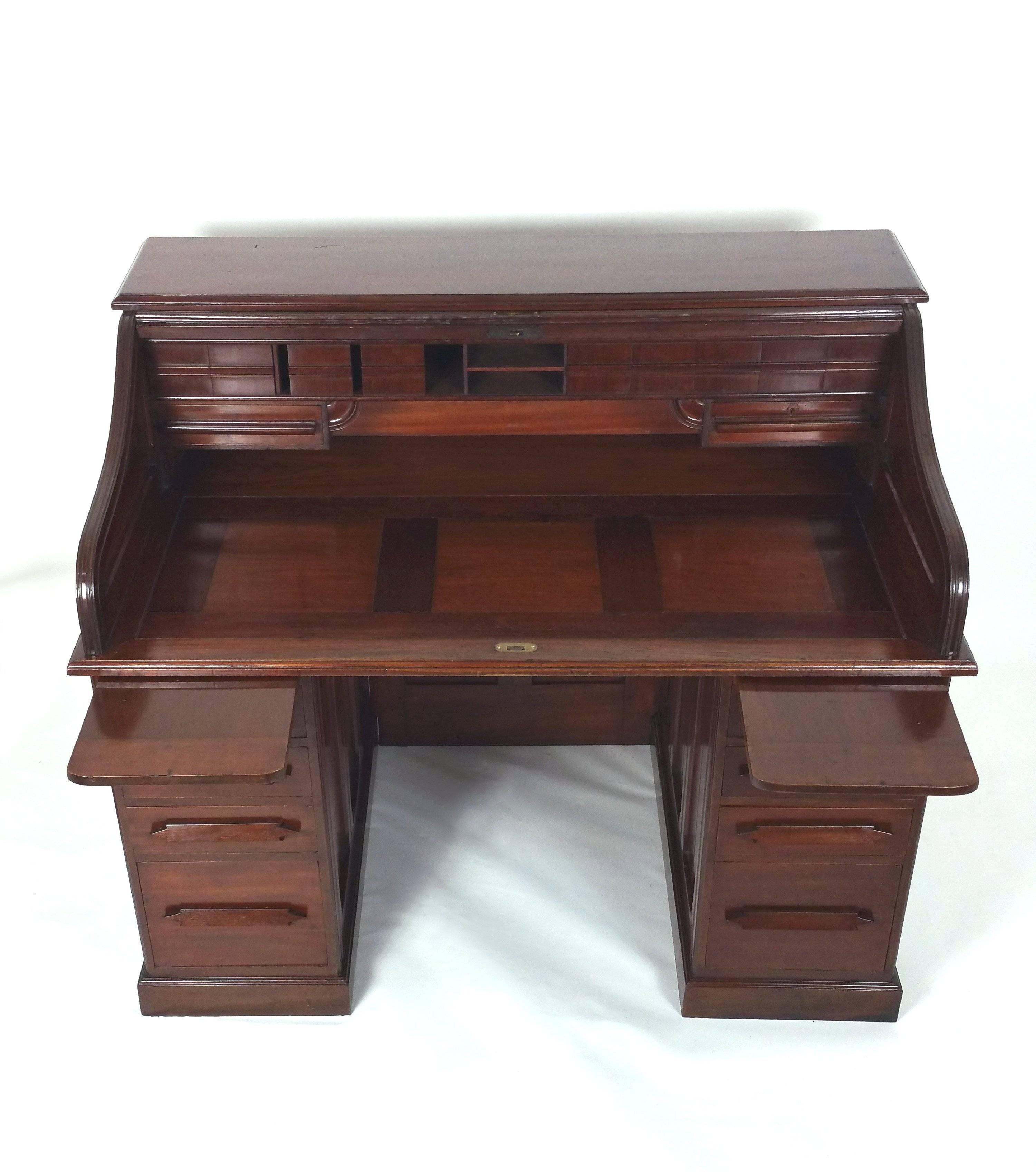 19th Century Unusual Indian Arts & Crafts Teak Roll Top Desk 4