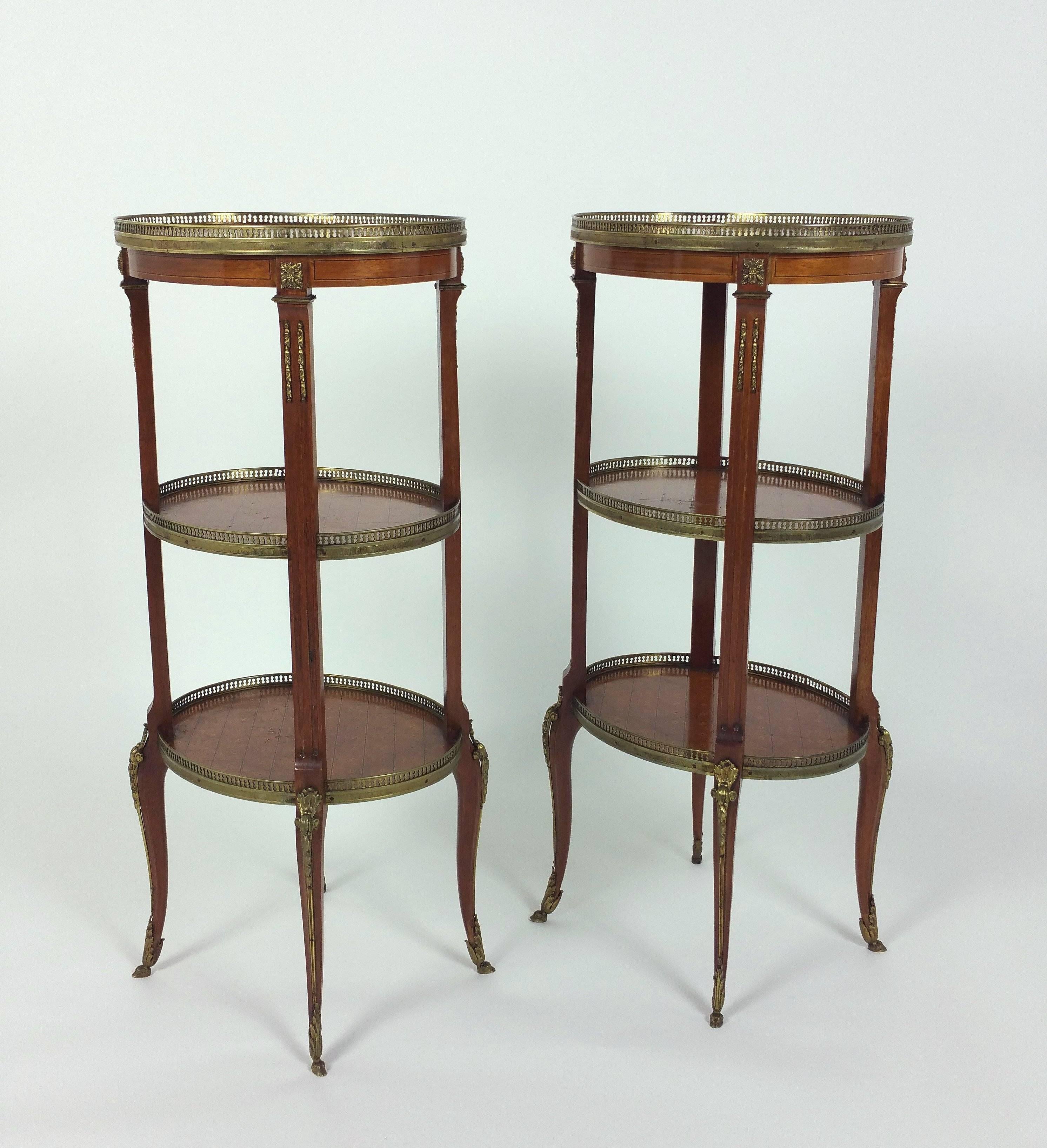Pair of French Marquetry Inlaid Kingwood Three-Tier Étagères 4