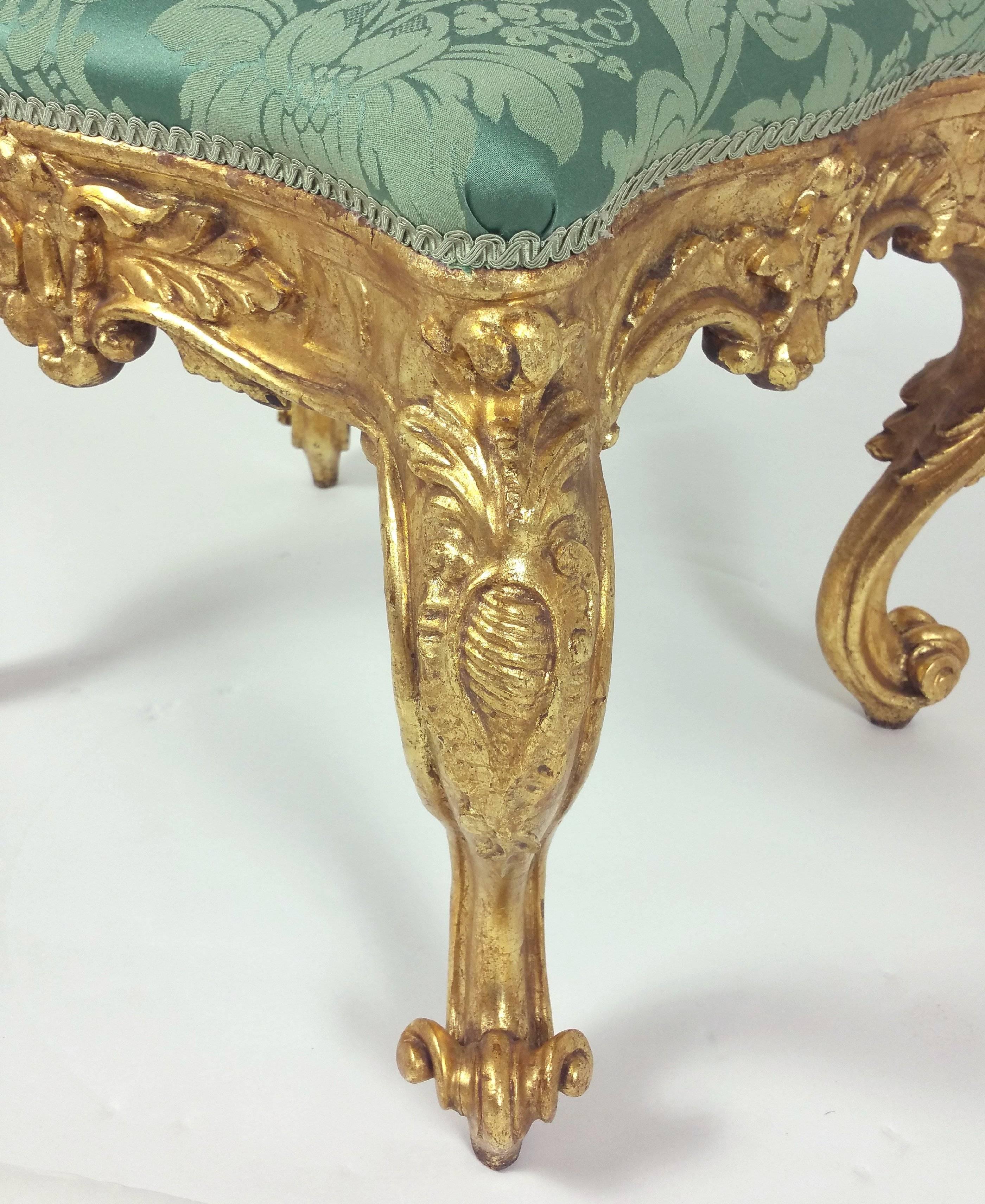Fabric Fine Pair of French Carved Giltwood Stools