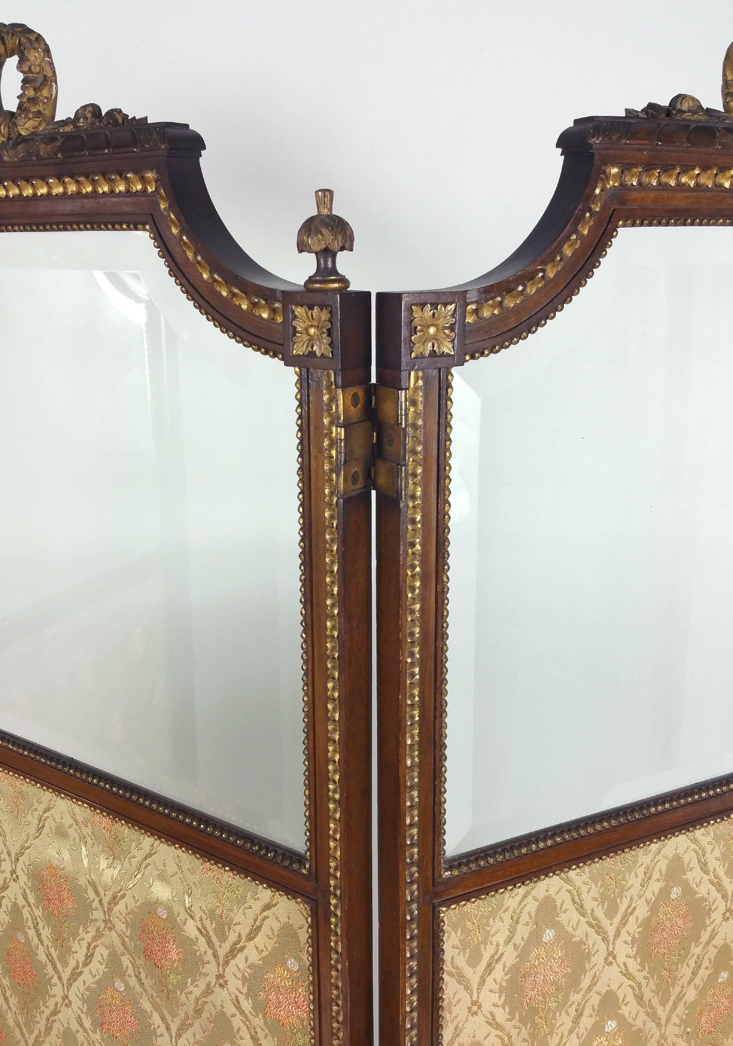 Machine-Made 19th Century French Carved Walnut and Gilt Three-Fold Screen