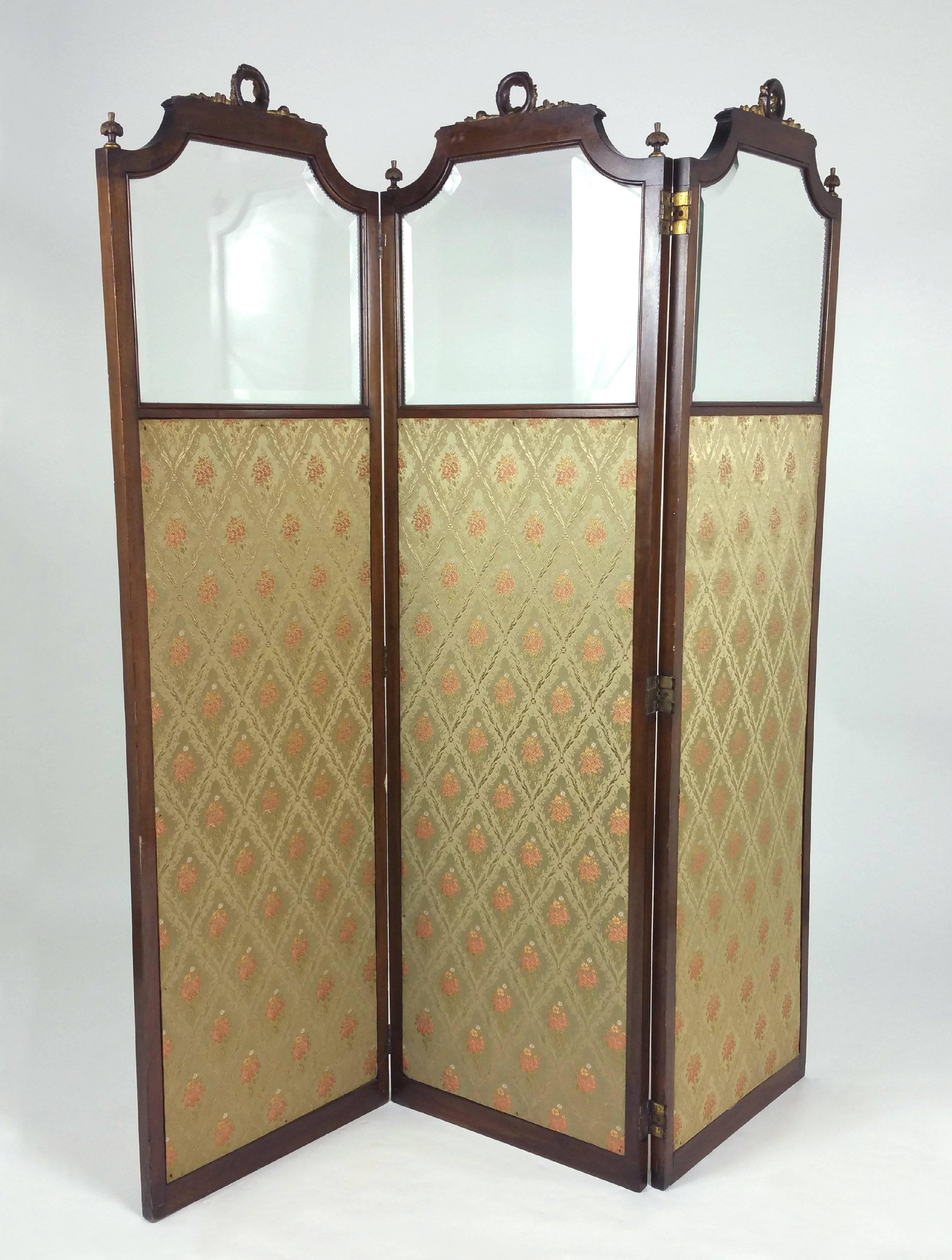 19th Century French Carved Walnut and Gilt Three-Fold Screen 5