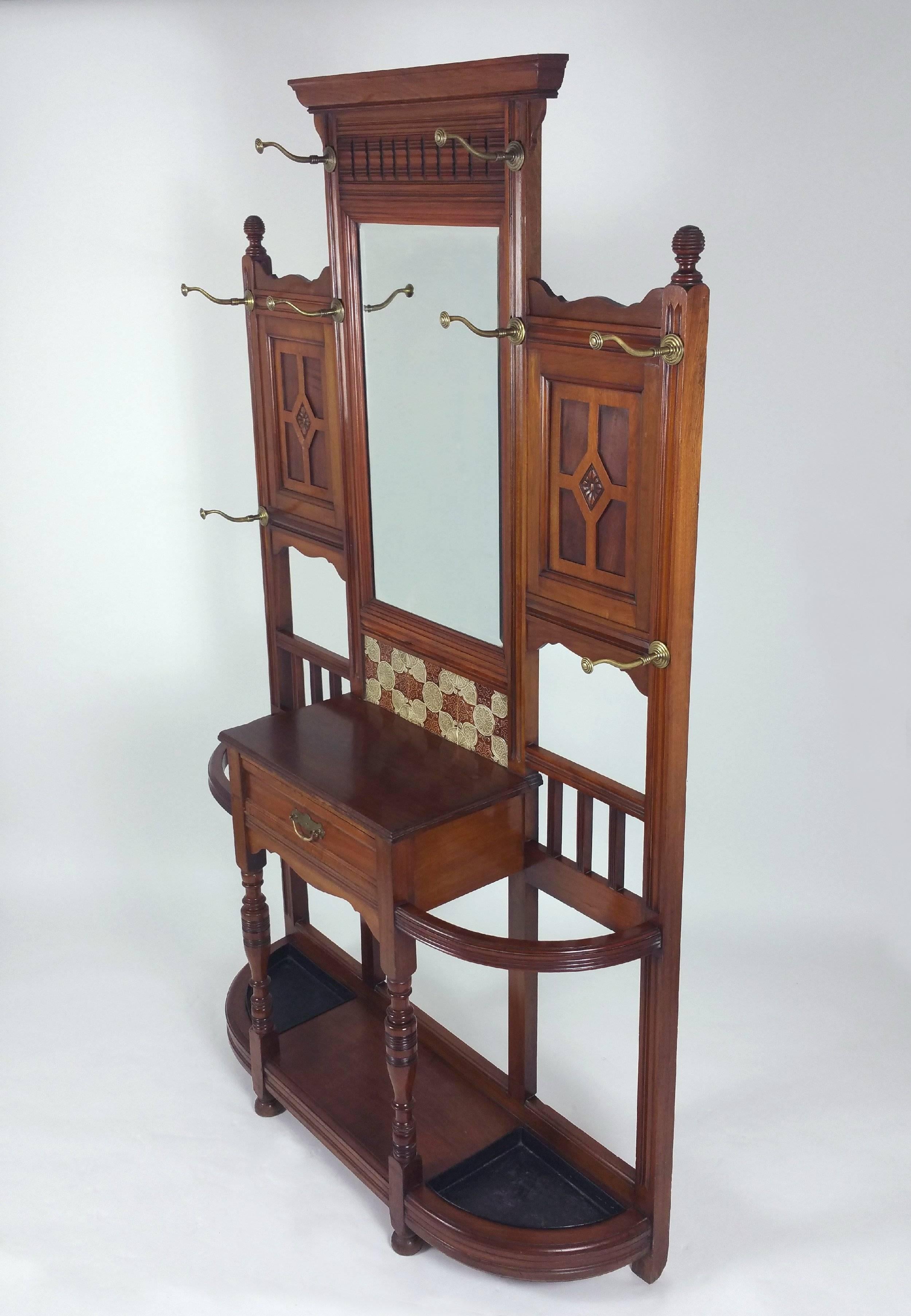 Large Victorian Walnut Mirror Backed Hall Stand For Sale 2