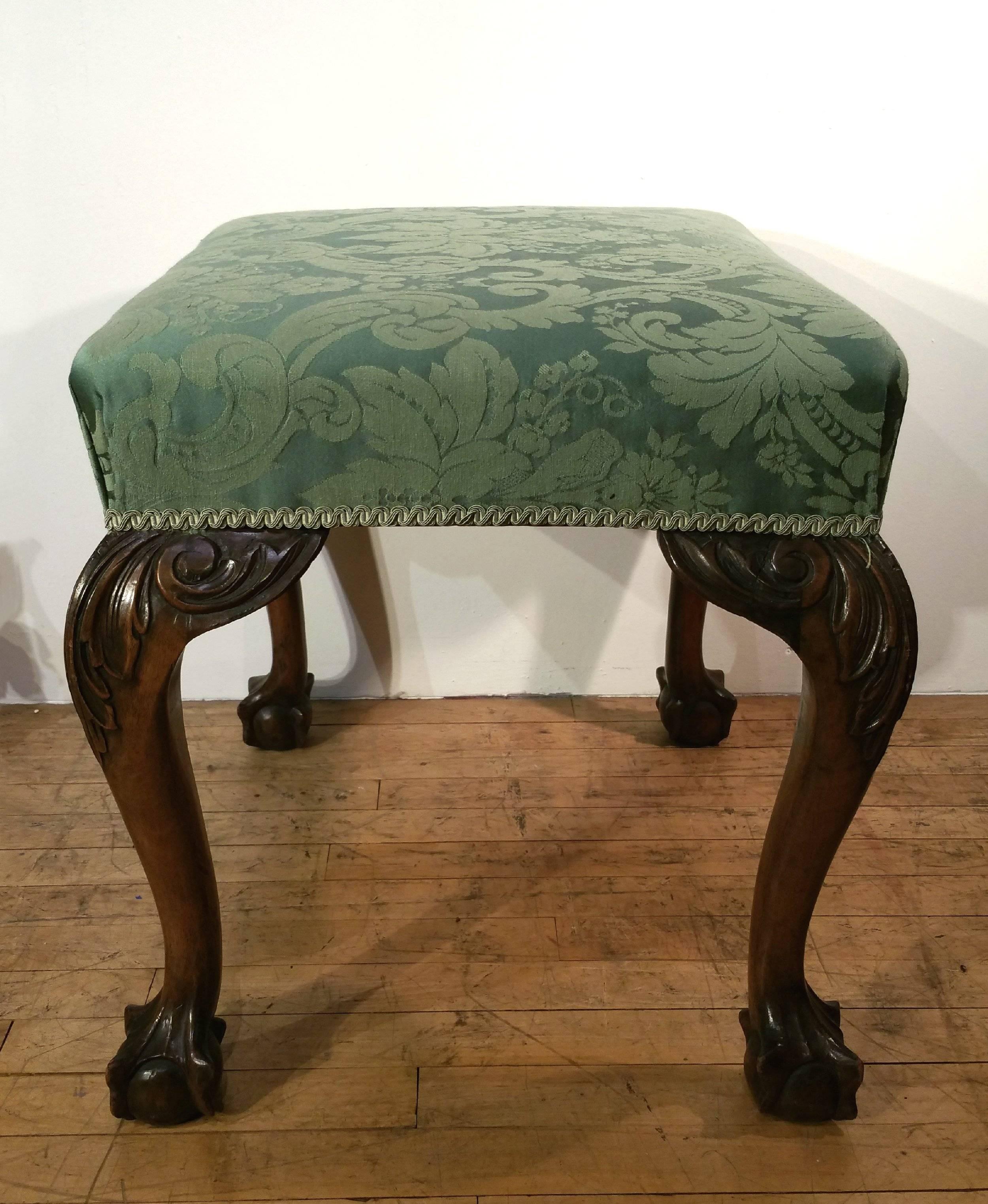 Carved Walnut Chippendale Style English Stool 1