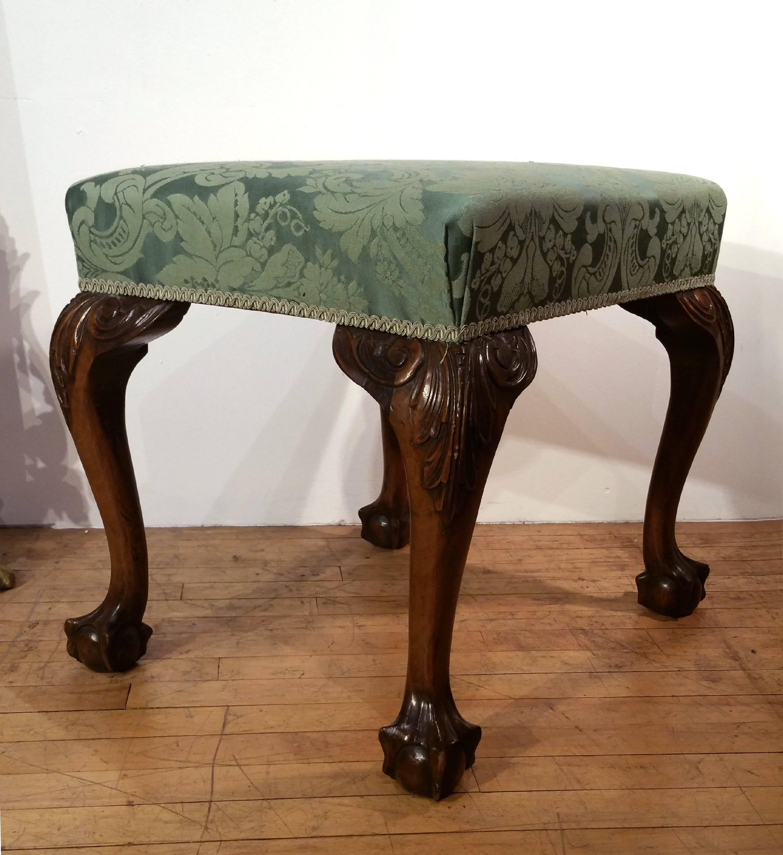 Carved Walnut Chippendale Style English Stool 2
