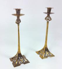 Pair of Art Nouveau 19th Century Brass Candlesticks