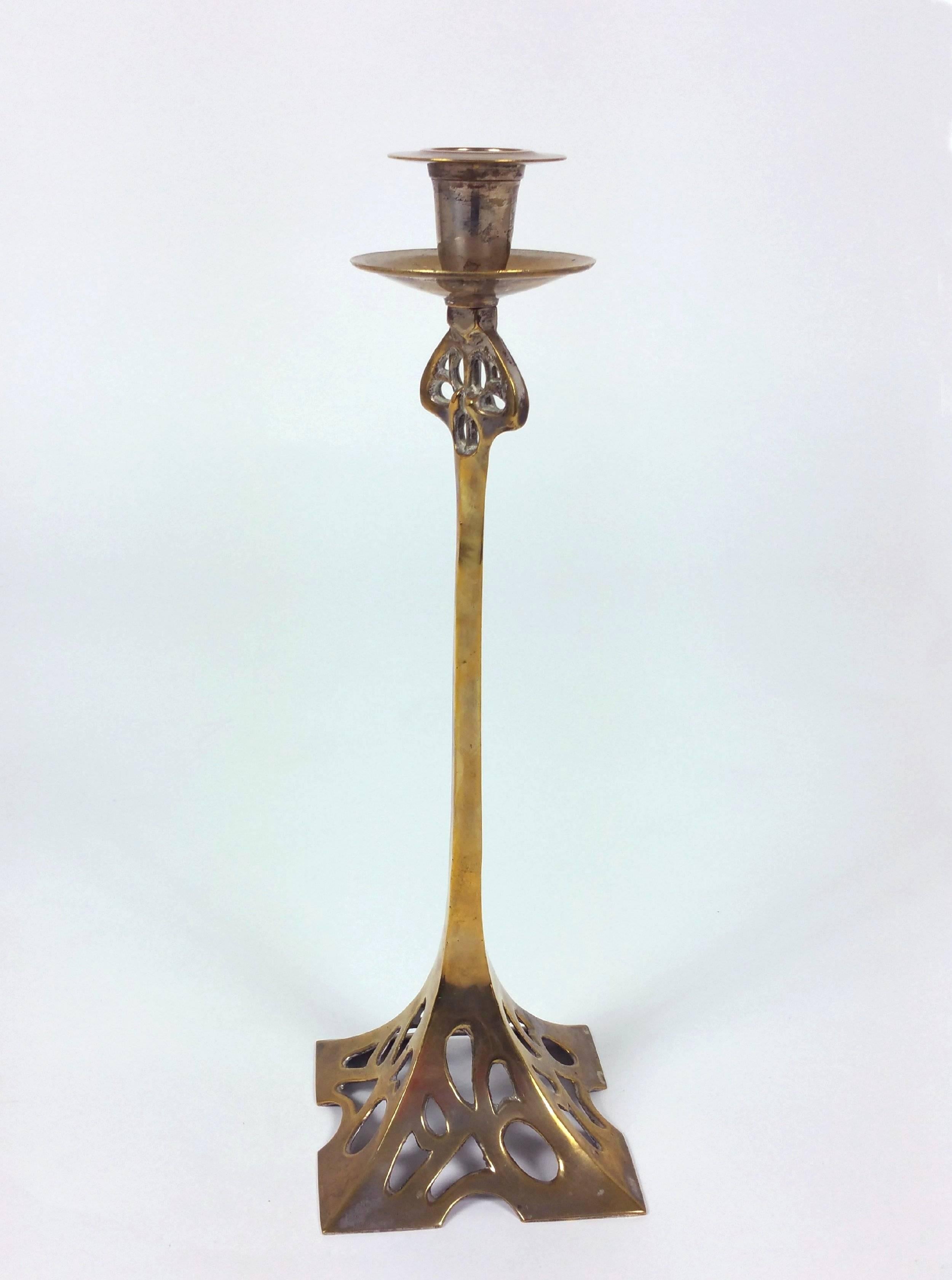 Pair of Art Nouveau 19th Century Brass Candlesticks For Sale 3