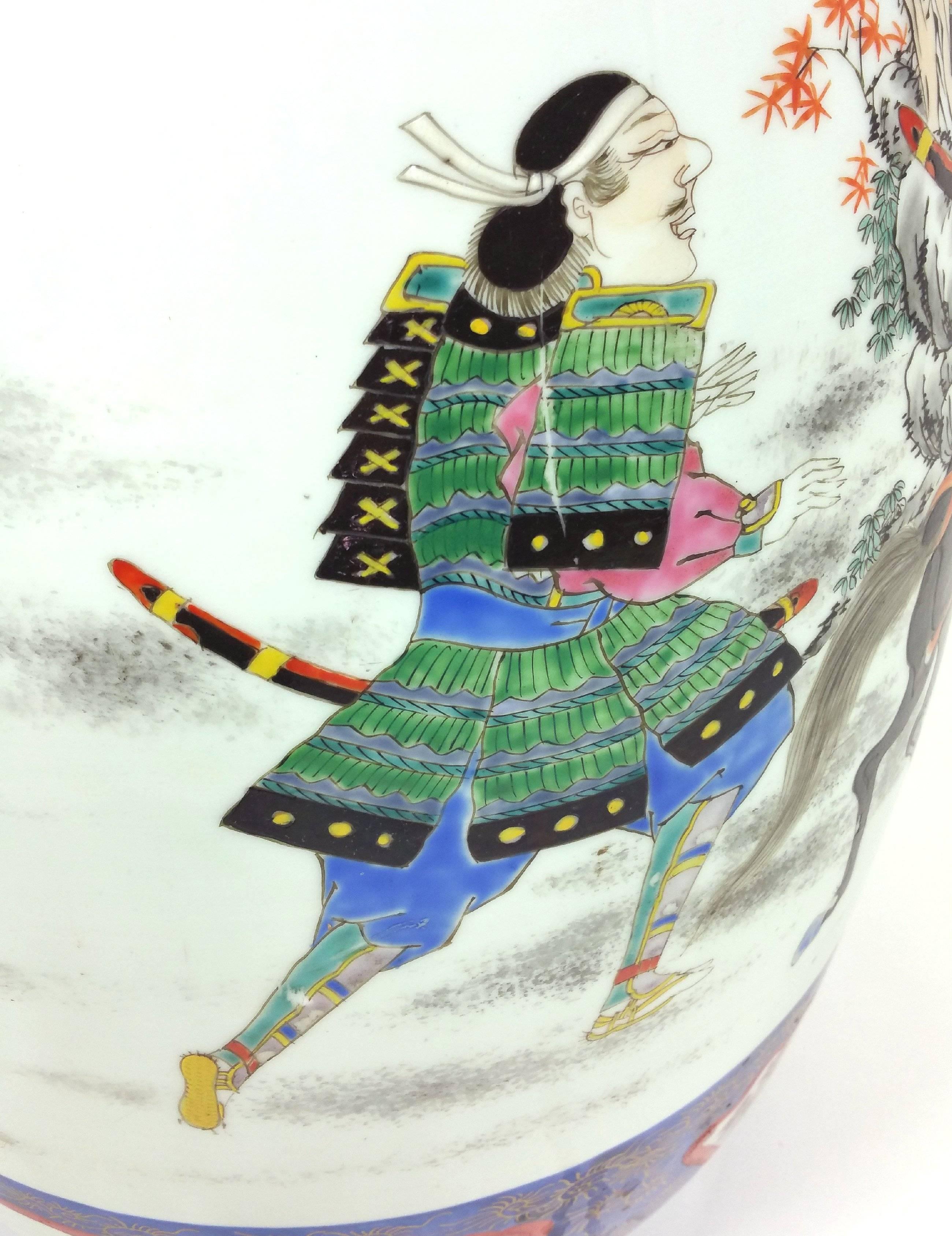 Large 19th Century Japanese Twin Handled Vase with Painted Enamels 1