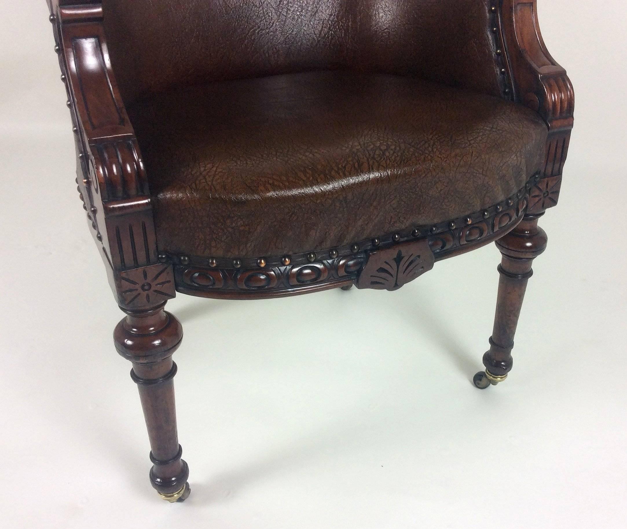 Great Britain (UK) Victorian Carved Mahogany Leather Desk Chair