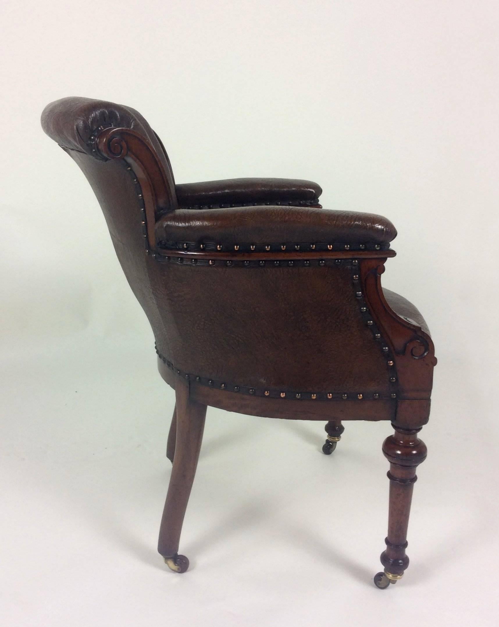 19th Century Victorian Carved Mahogany Leather Desk Chair