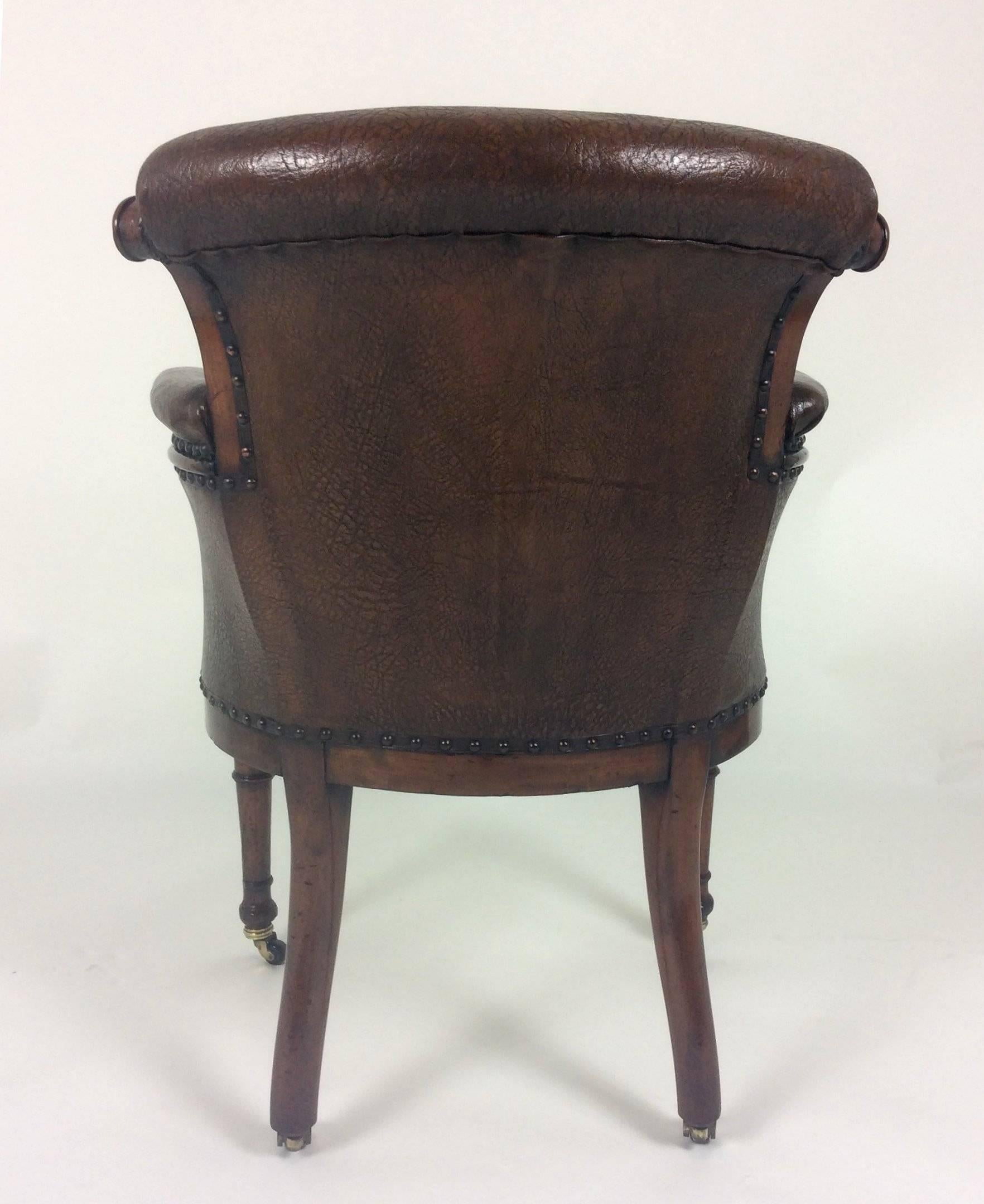 Victorian Carved Mahogany Leather Desk Chair 1
