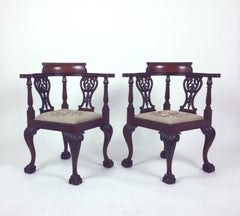 Pair of Late 19th Century Chippendale Design Carved Mahogany Corner Chairs