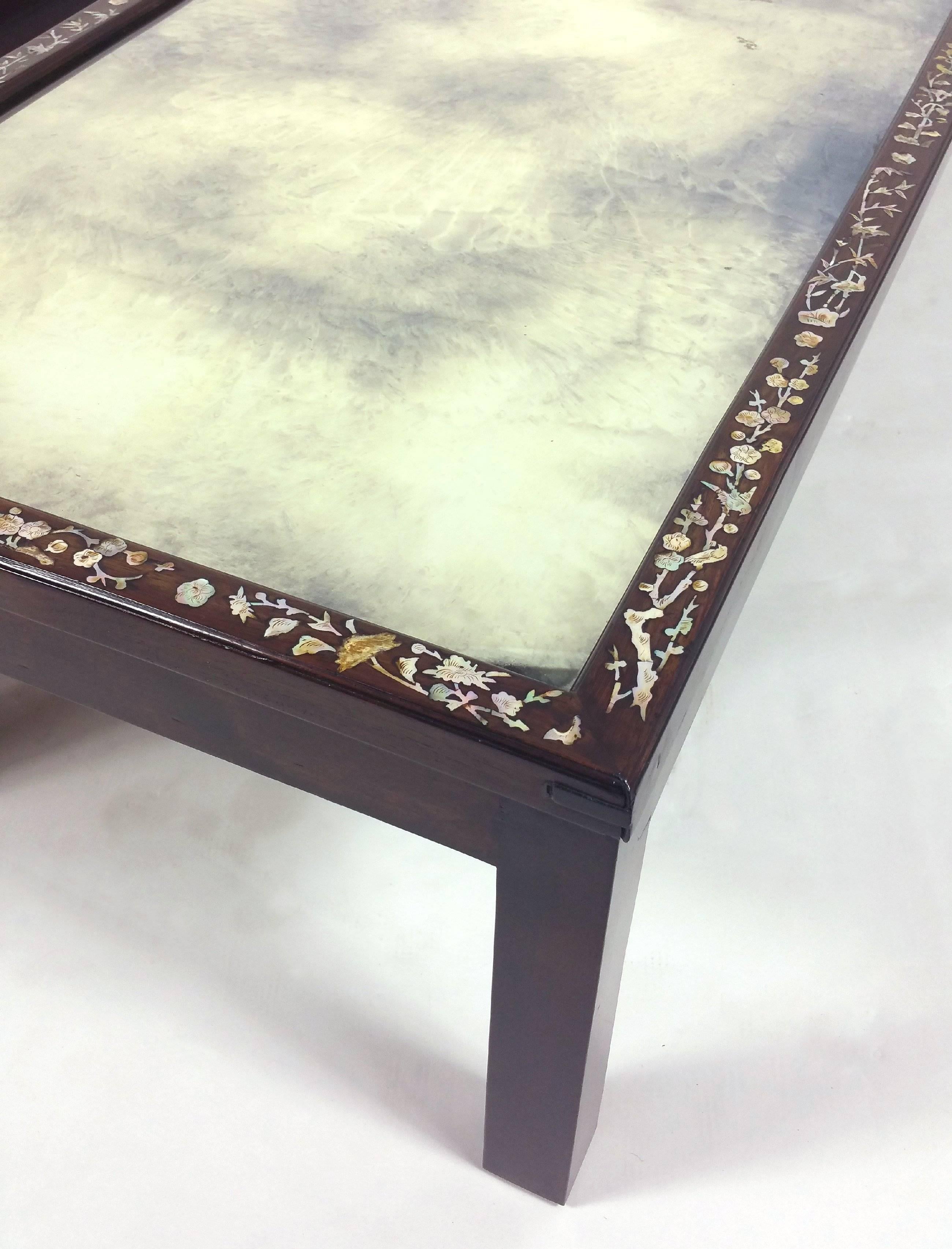 Mother-of-Pearl Fine Pair of 19th Century Chinese Hardwood Coffee Tables For Sale