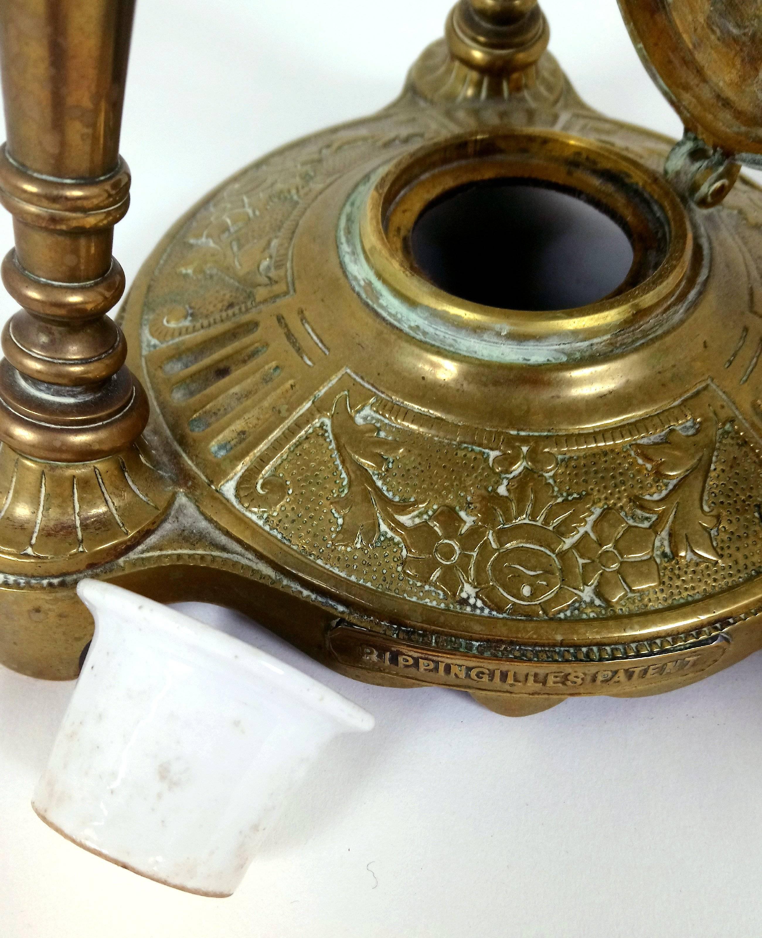 19th Century Rippingilles Patent Brass Oil Lamp 1