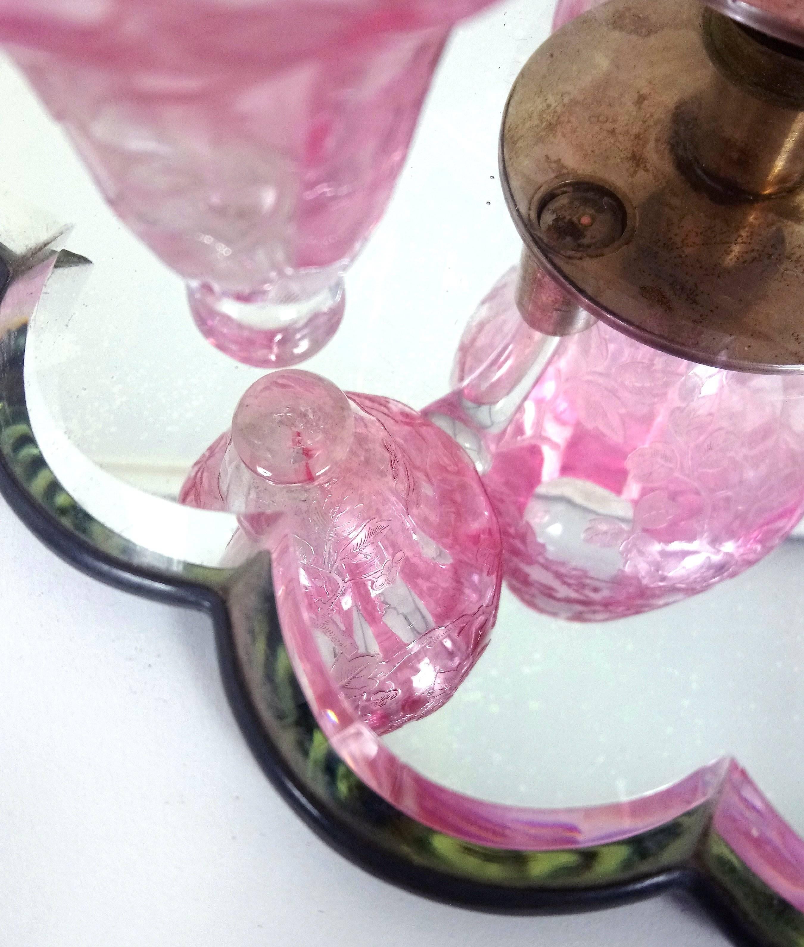 Blown Glass Victorian Engraved Cranberry Glass Four-Light Revolving Centre Piece