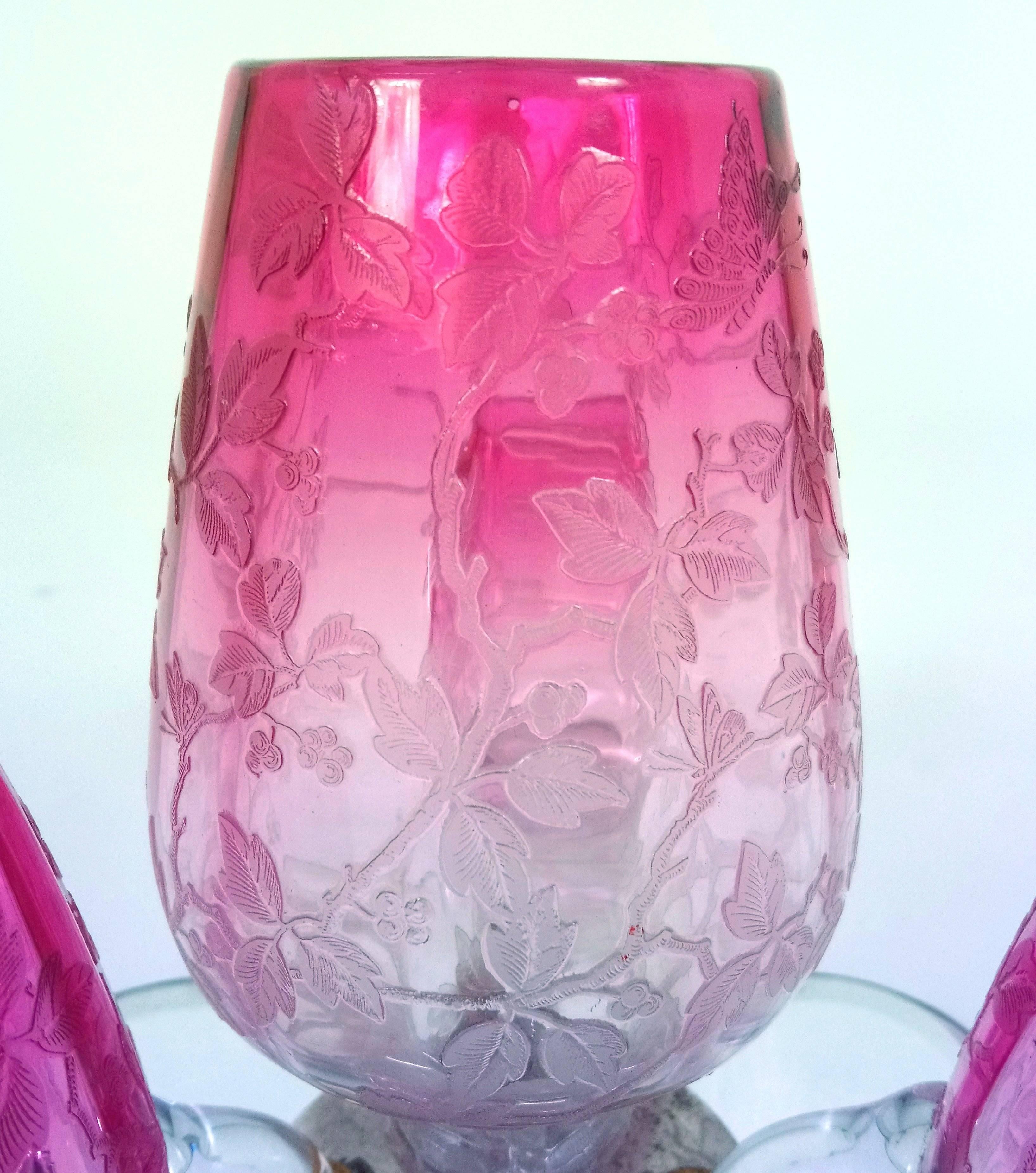 Victorian Engraved Cranberry Glass Four-Light Revolving Centre Piece 1