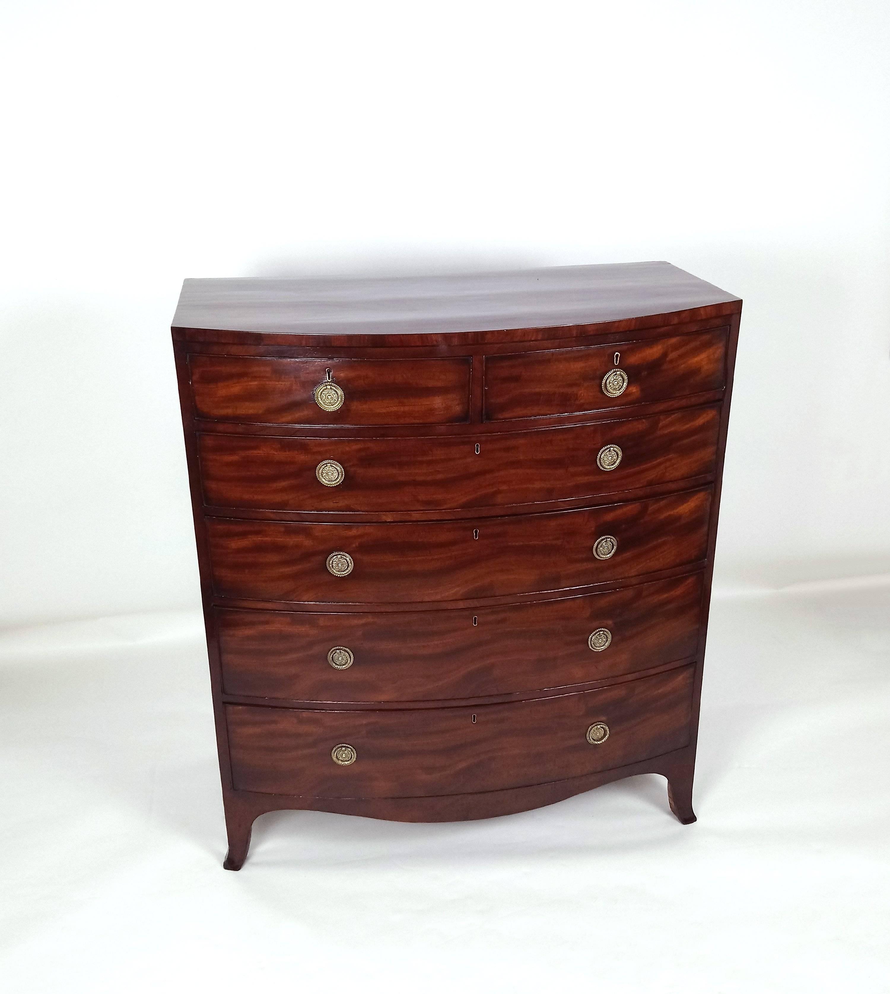 George III Large Figured Mahogany Bow Fronted Chest of Drawers 3