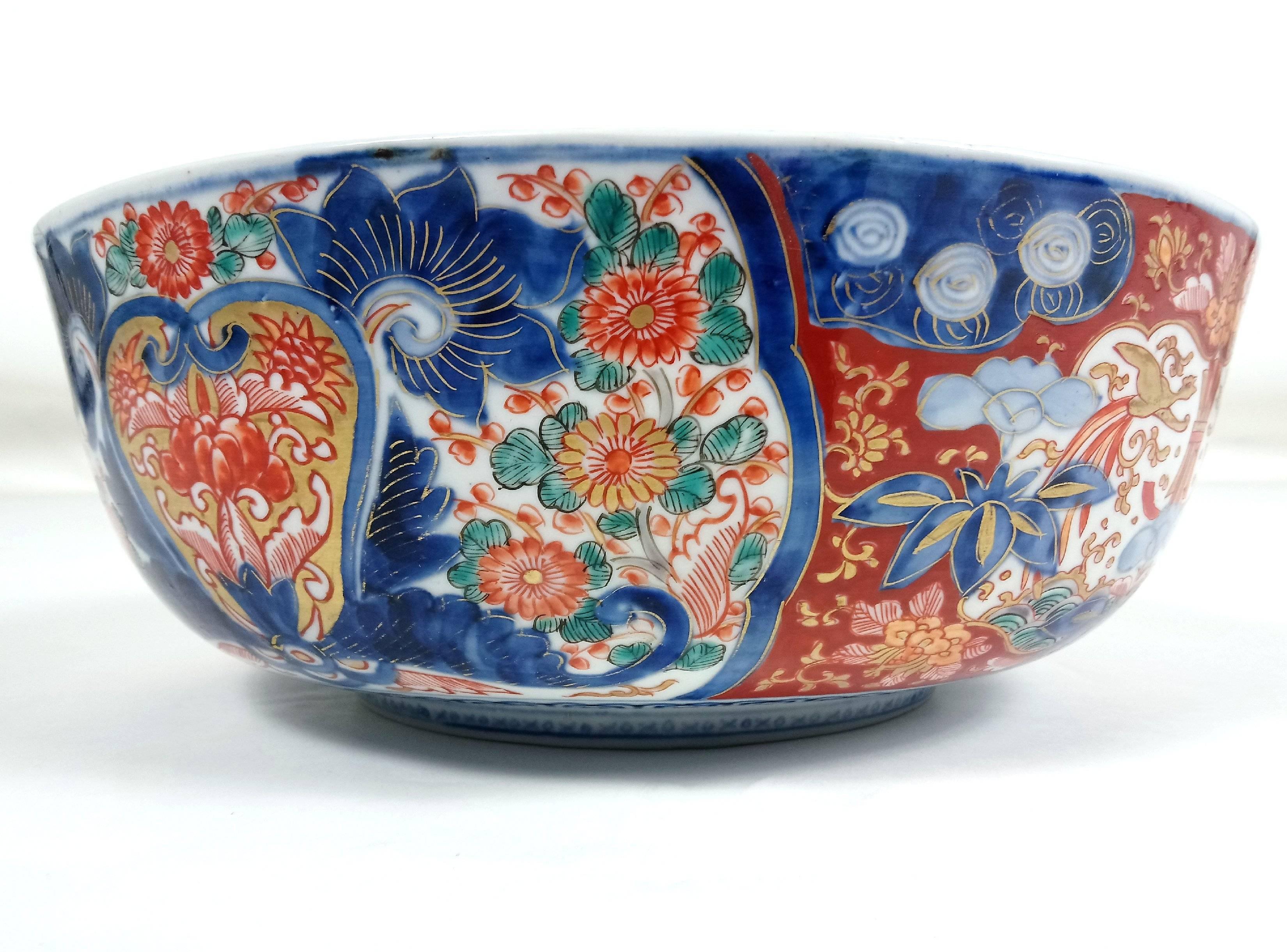 Hand-Painted Large Japanese Meiji Period Imari Bowl