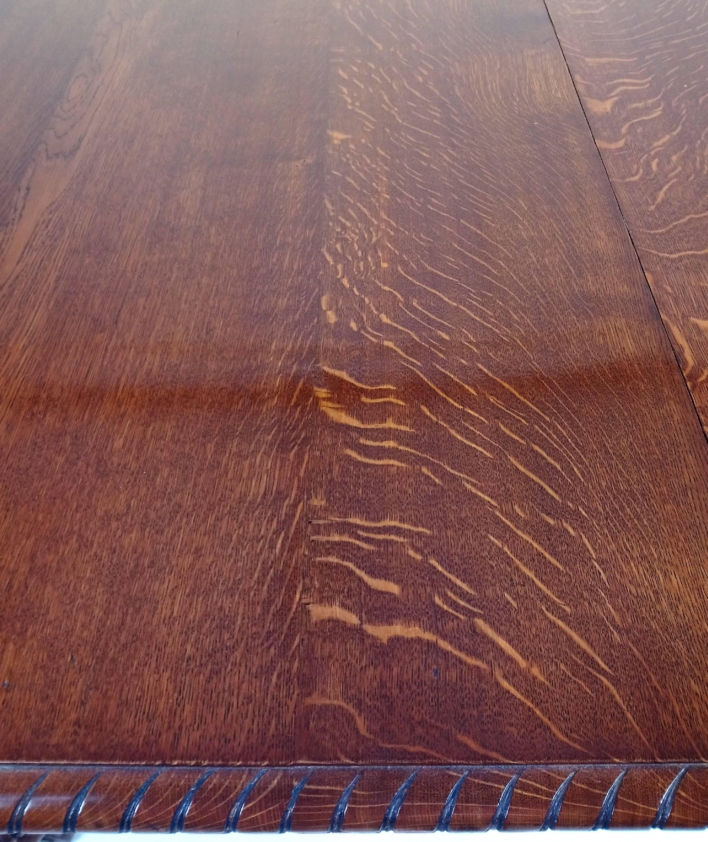 Brass Mid-Victorian Figured Oak Extending Dining Table 