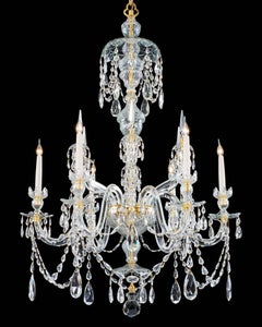 Pair of Six Light Ormolu-Mounted Cut Glass Chandeliers in Adam Style
