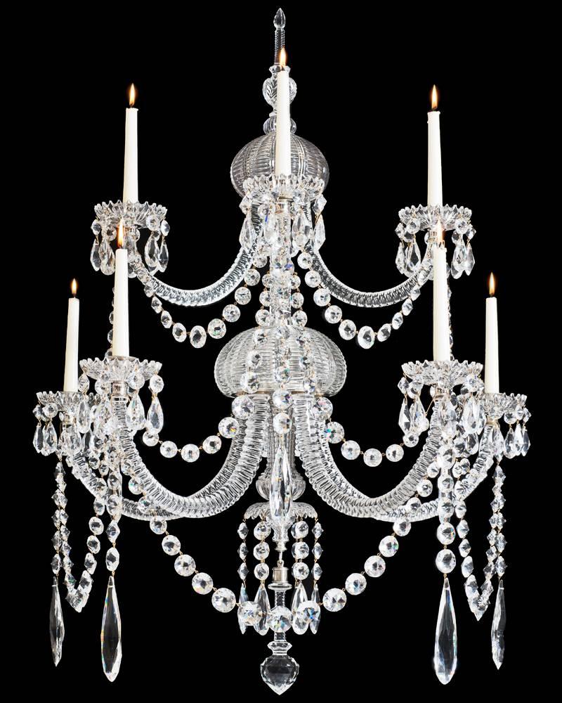 A highly important pair of seven-light cut-glass and silvered mounted early Victorian wall lights of exceptionally size the main stem with two flute cut receiver bowls separated by flute cut-glass tube .The upper receiver plate supporting three