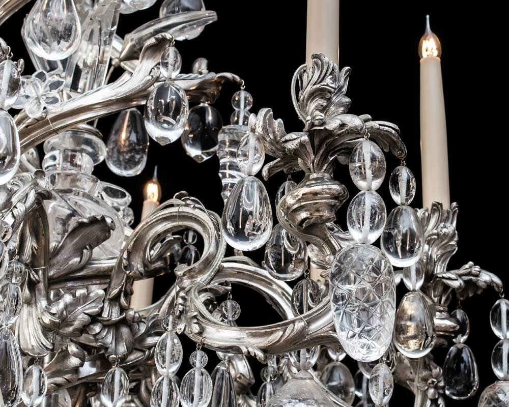 Silvered Highly Important Rock Crystal Chandelier in Louis XV Manner For Sale