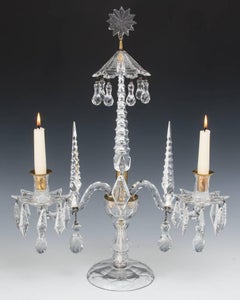 Rare Pair of George II English Cut-Glass Candelabra