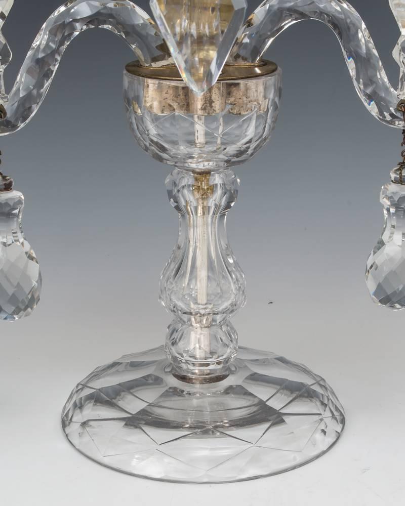 Rare Pair of George II English Cut-Glass Candelabra In Good Condition For Sale In Steyning, West sussex