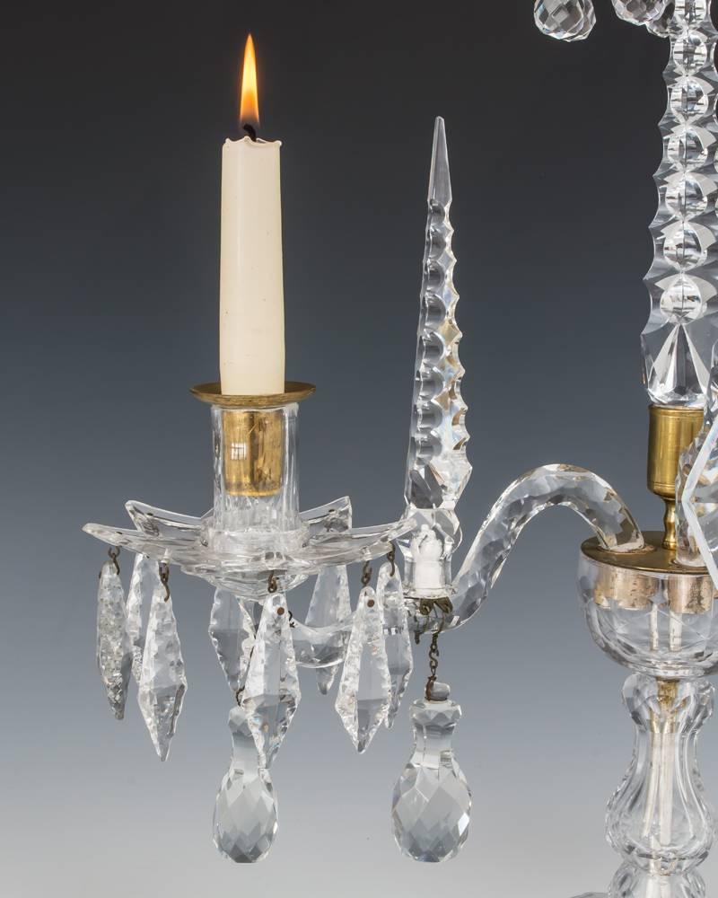 Mid-18th Century Rare Pair of George II English Cut-Glass Candelabra For Sale