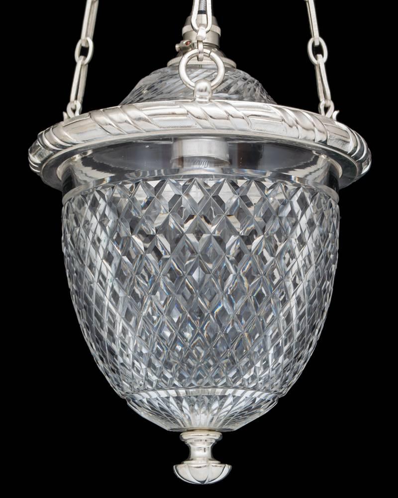 A Victorian silver mounted diamond cut-glass hall lantern by F&C Osler.