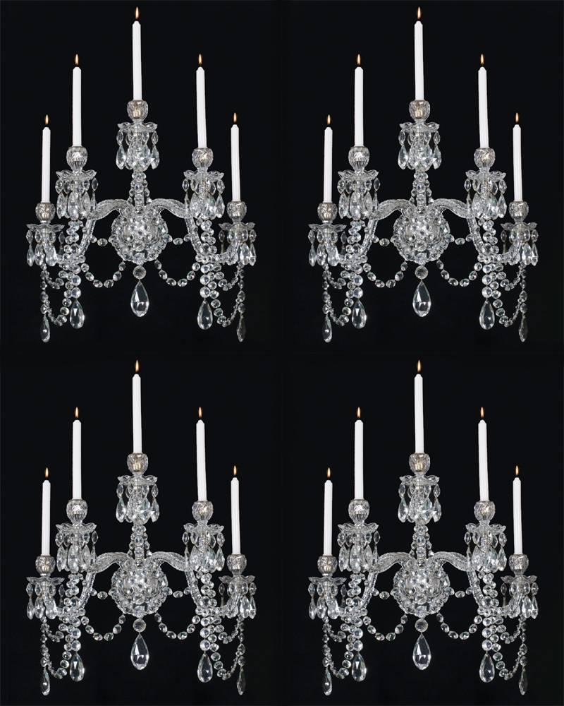 Victorian Highly Important Set of Four Cut-Glass Wall Lights by F&C Osler of Birmingham For Sale