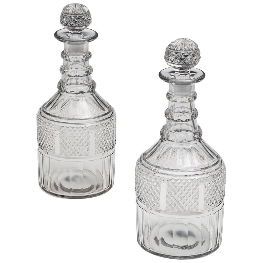 Fine Pair of Slice and Diamond Cut Regency Decanters For Sale