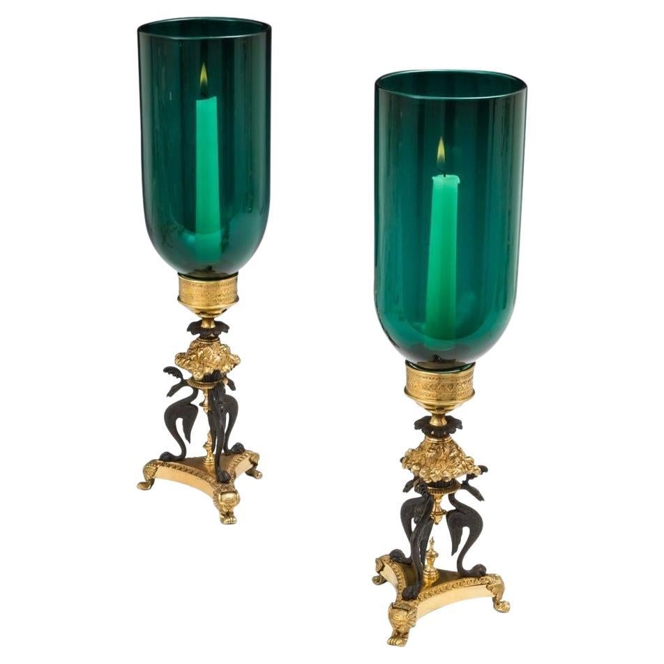 Fine Pair of Regency Storm Lights by Cheney London For Sale