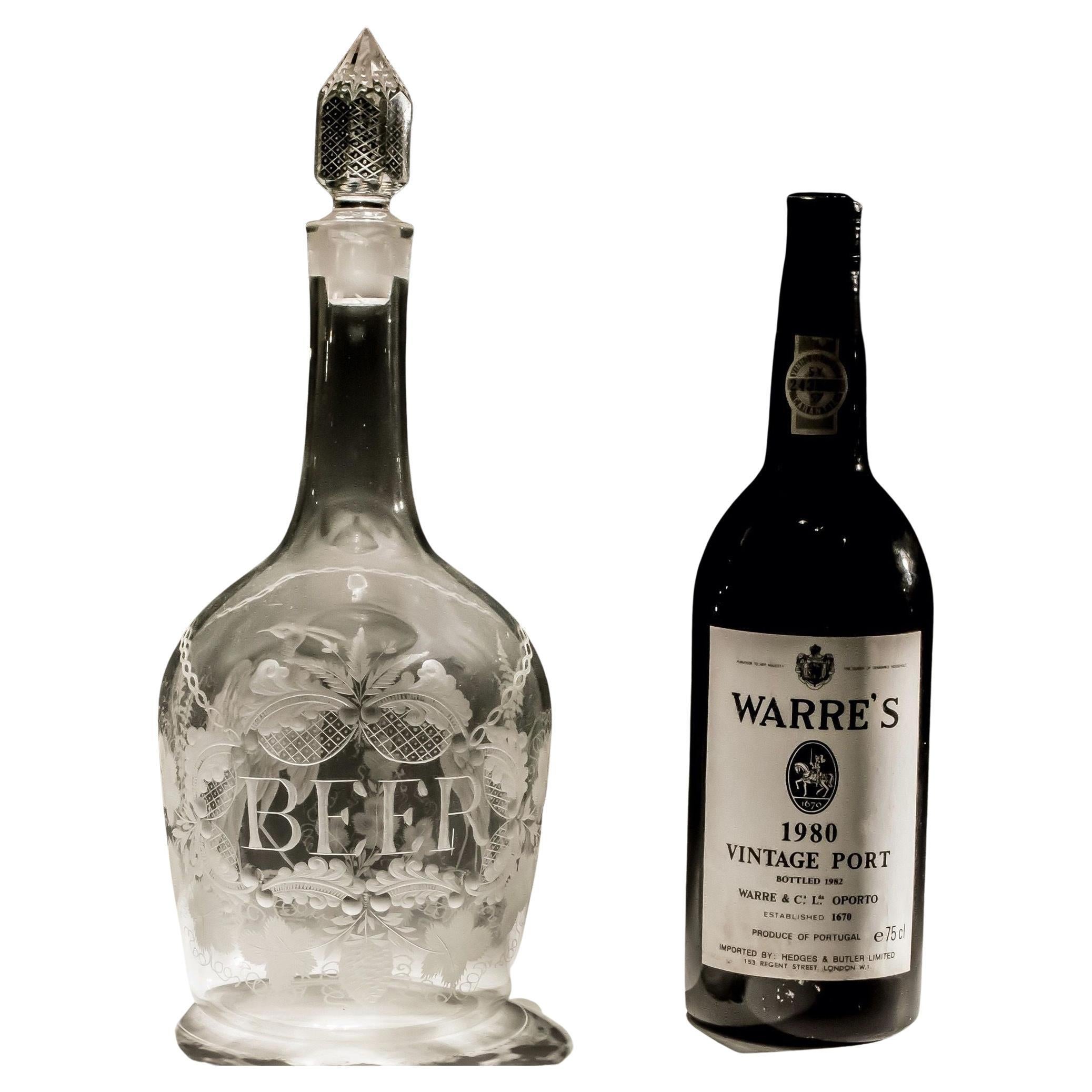 Elaborate Engraved George III Magnum Beer Decanter For Sale