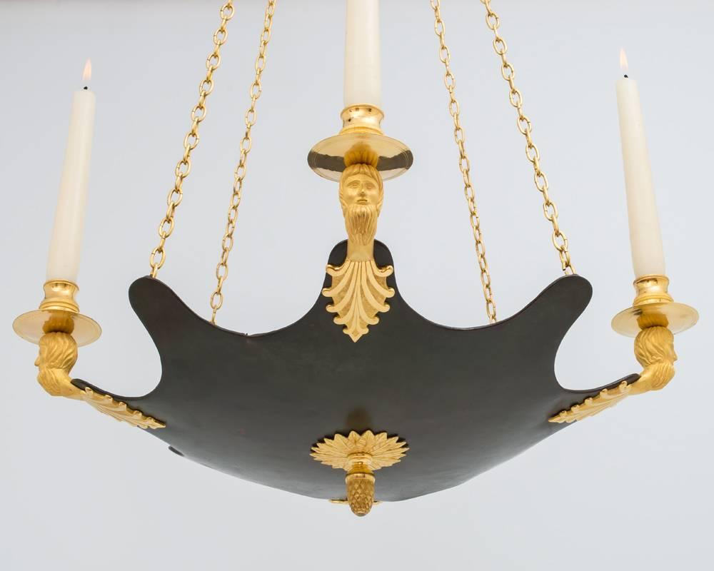 Ormolu and Bronze Five-Light Empire Chandelier In Excellent Condition In Steyning, West sussex