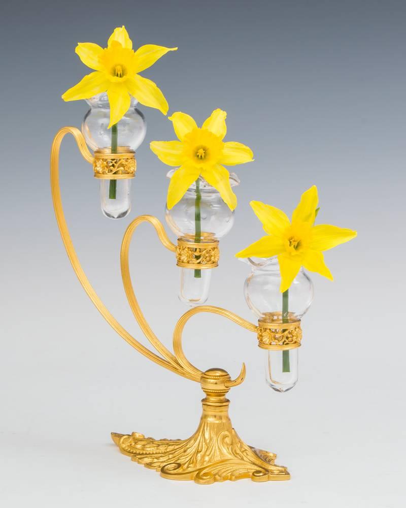Victorian Ormolu-Mounted Posy Vase Garniture by F&C Osler In Excellent Condition In Steyning, West sussex