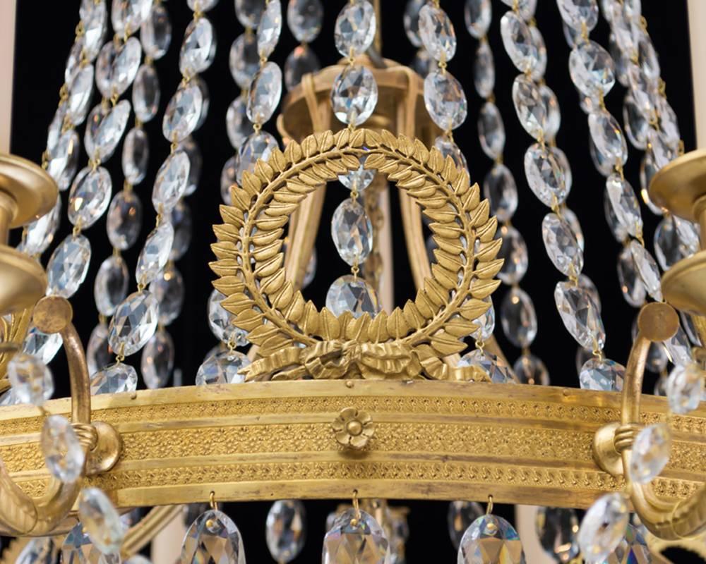 Fine Ormolu and Cut Glass Empire Period Chandelier In Excellent Condition For Sale In Steyning, West sussex