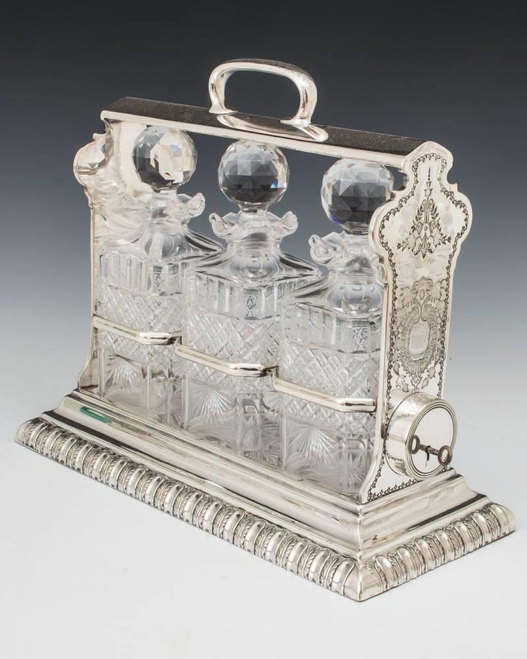 Late 19th Century Silver Plate Victorian Decanter Tantalus For Sale