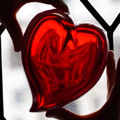 Hand-Blown Heart-Shaped Glass Red Sculpture by Giberto Venezia