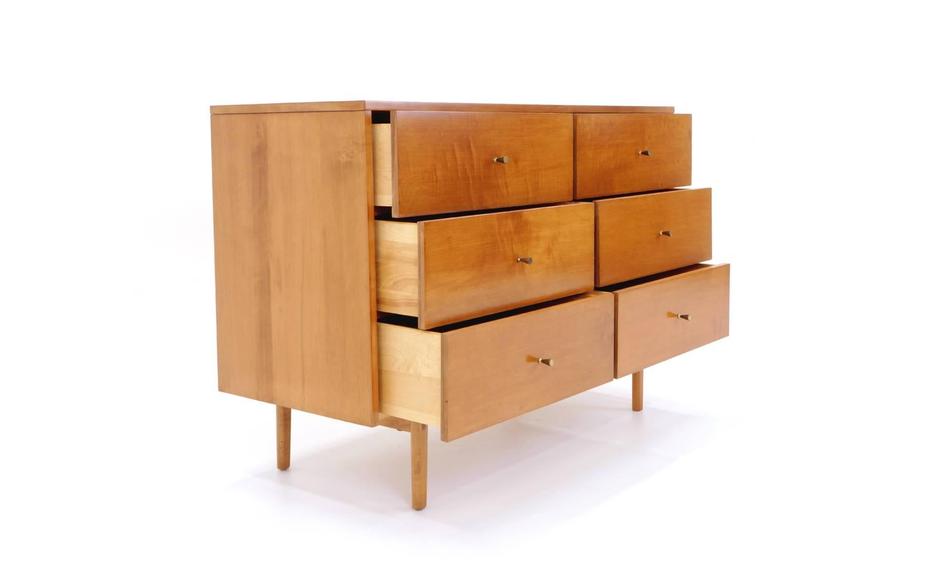 Mid-Century Modern Paul McCobb Planner Group Six-Drawer Dresser, Original Brass Pulls, Excellent