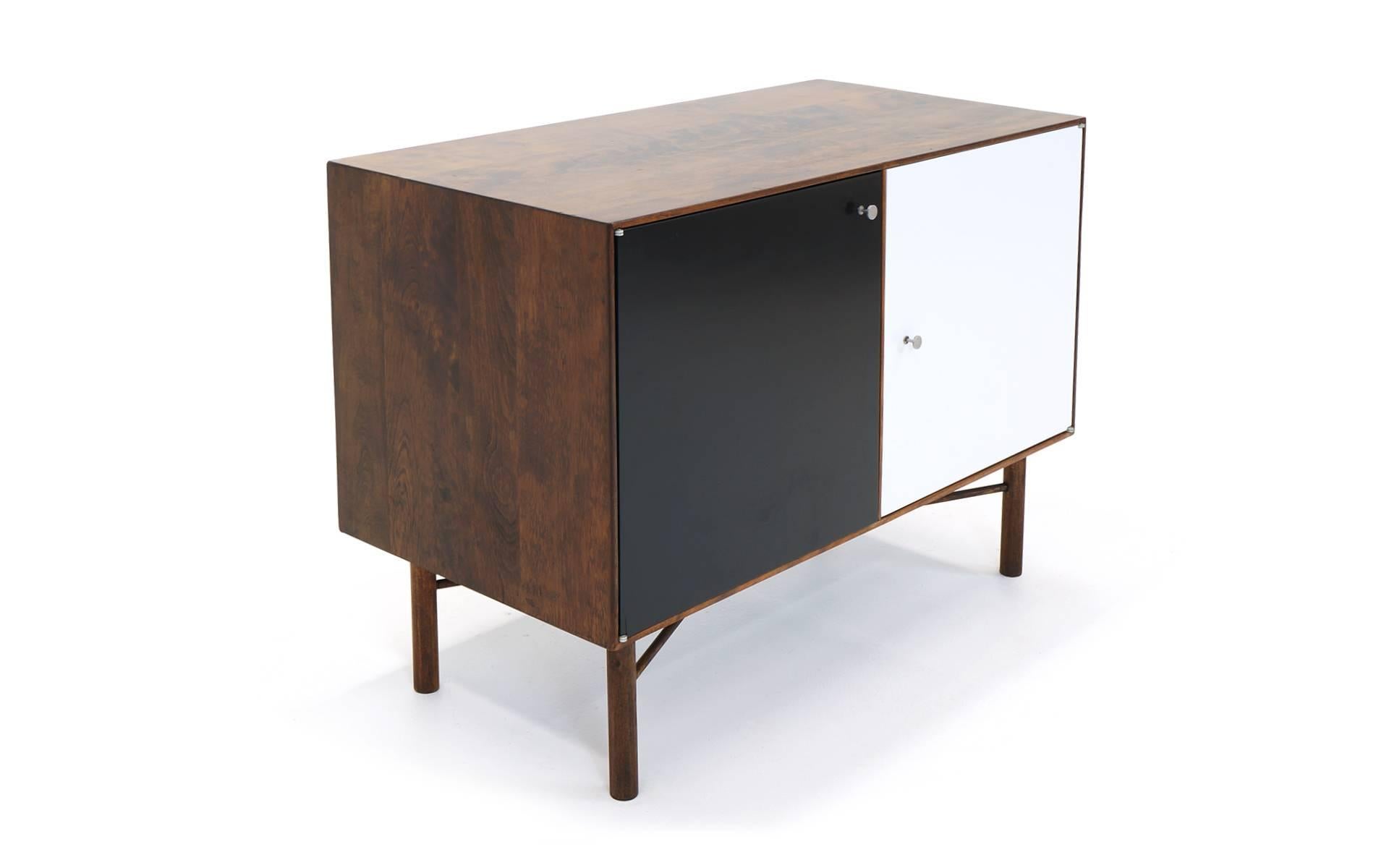 British Robin Day Modular Storage Cabinets / Credenza, Walnut, Black and White.Five Units.