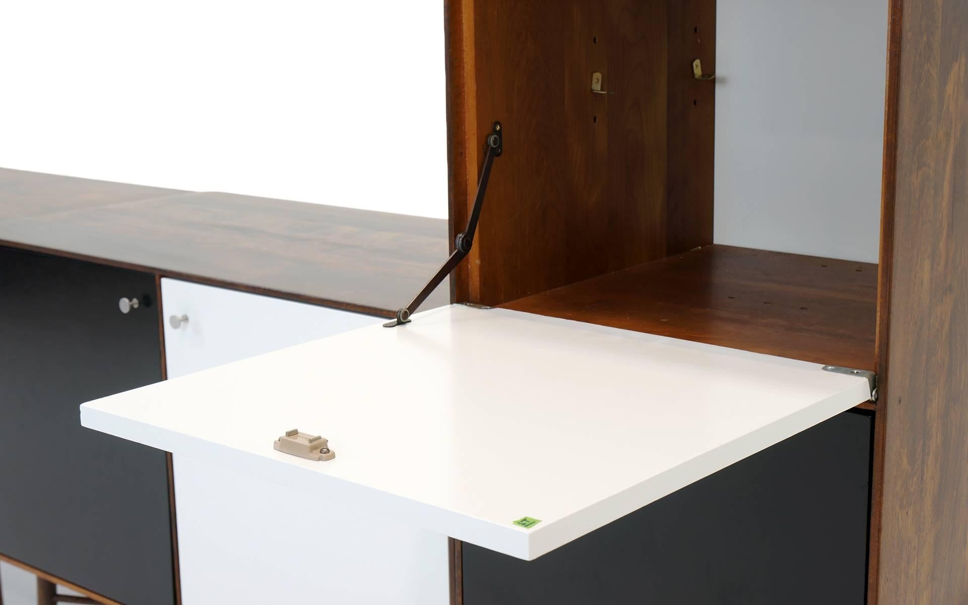 Mid-20th Century Robin Day Modular Storage Cabinets / Credenza, Walnut, Black and White.Five Units.