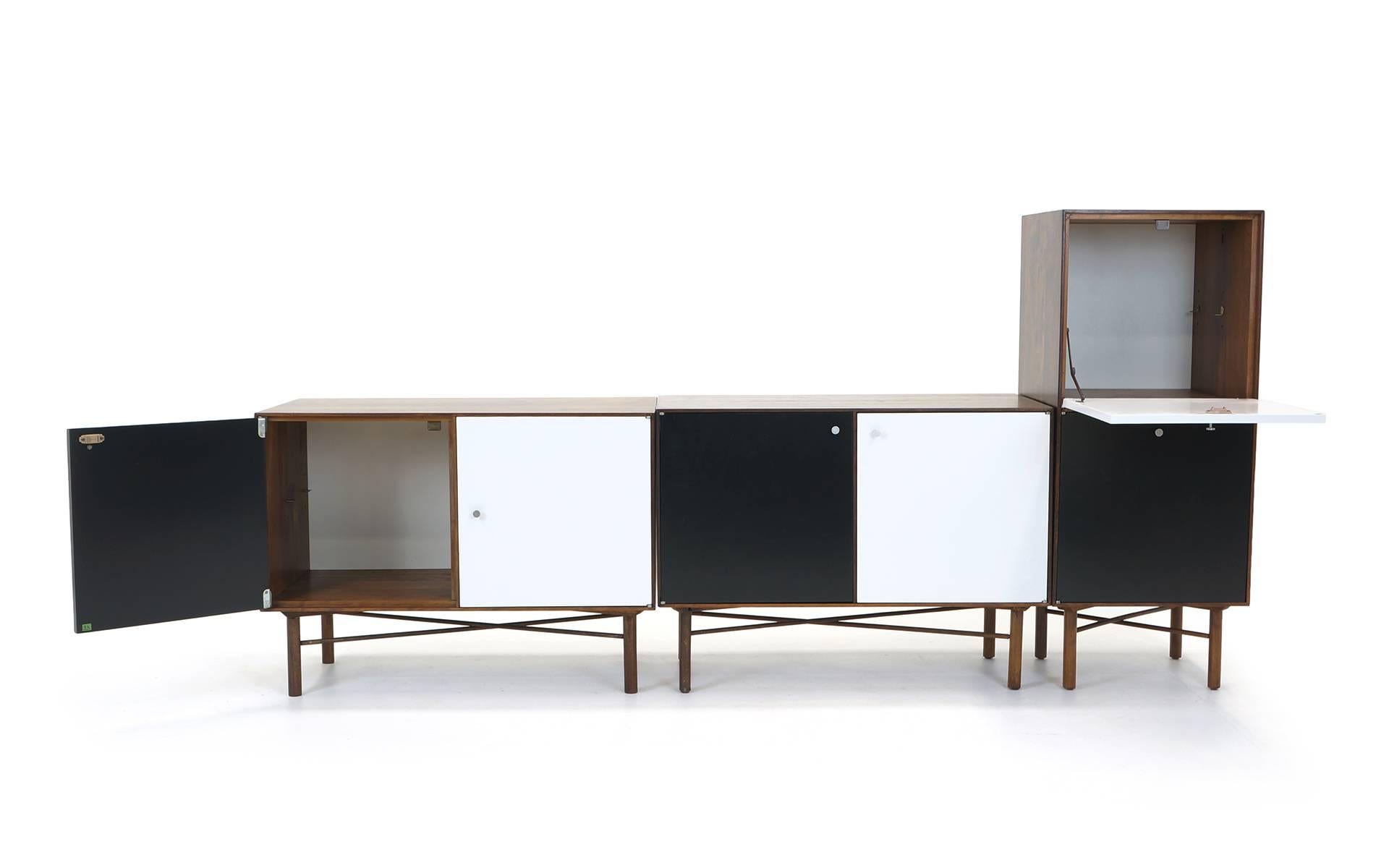 Mid-Century Modern Robin Day Modular Storage Cabinets / Credenza, Walnut, Black and White.Five Units.