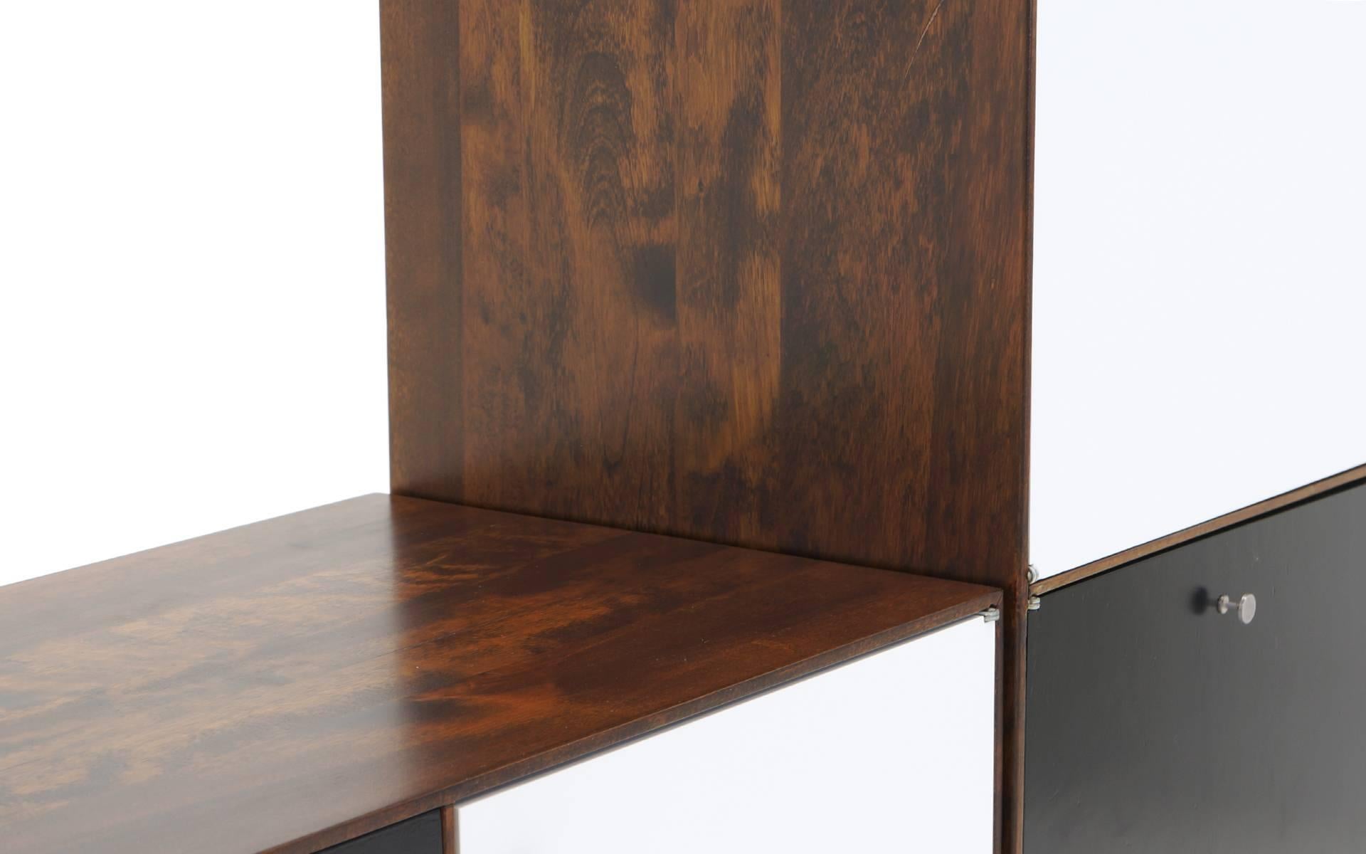 Wood Robin Day Modular Storage Cabinets / Credenza, Walnut, Black and White.Five Units.